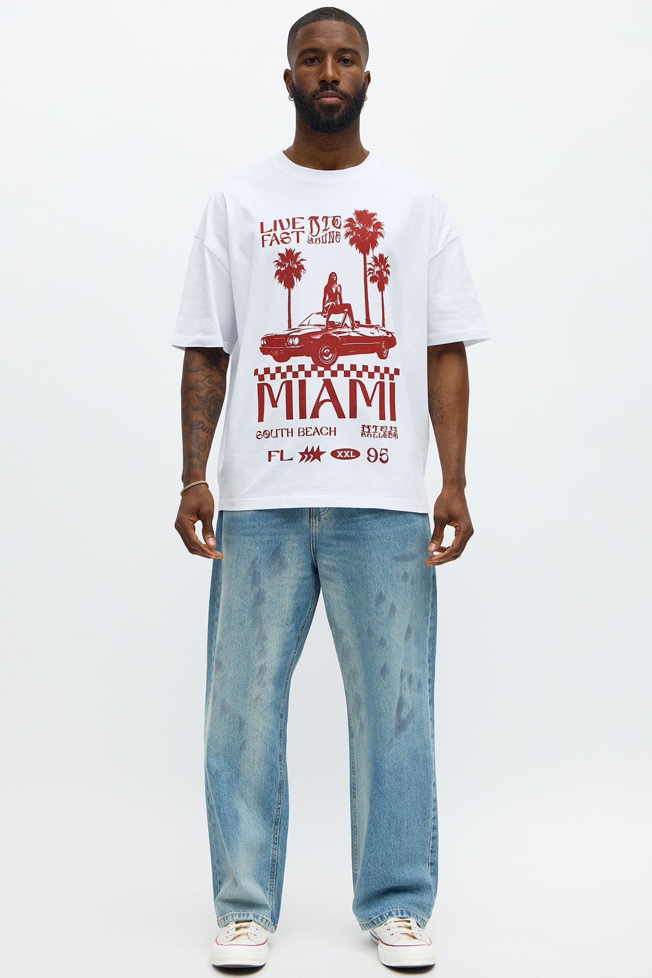 Live Fast Miami Oversized Short Sleeve Tee - White