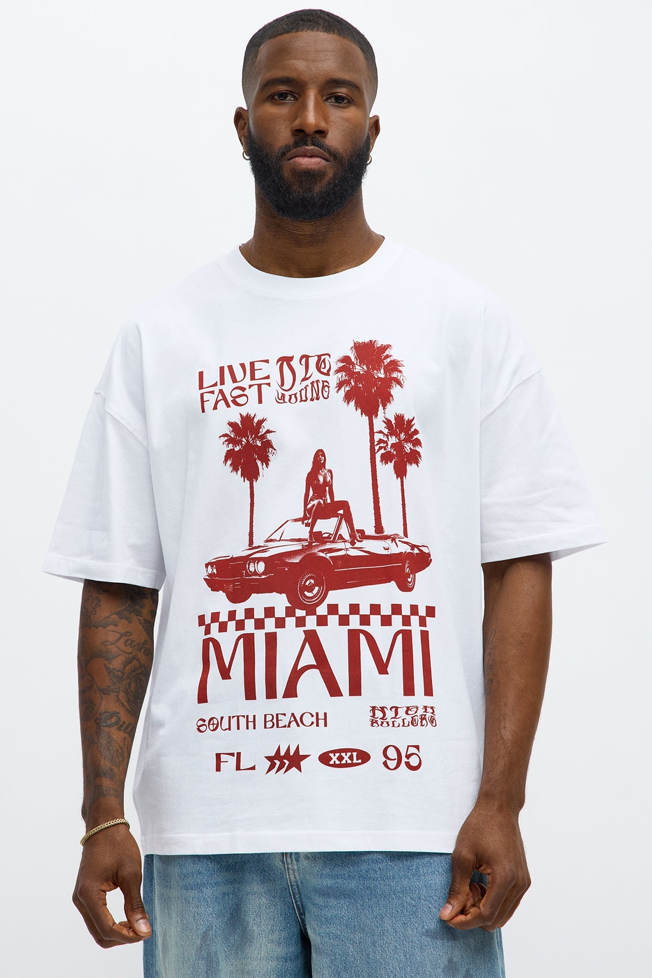 Live Fast Miami Oversized Short Sleeve Tee - White