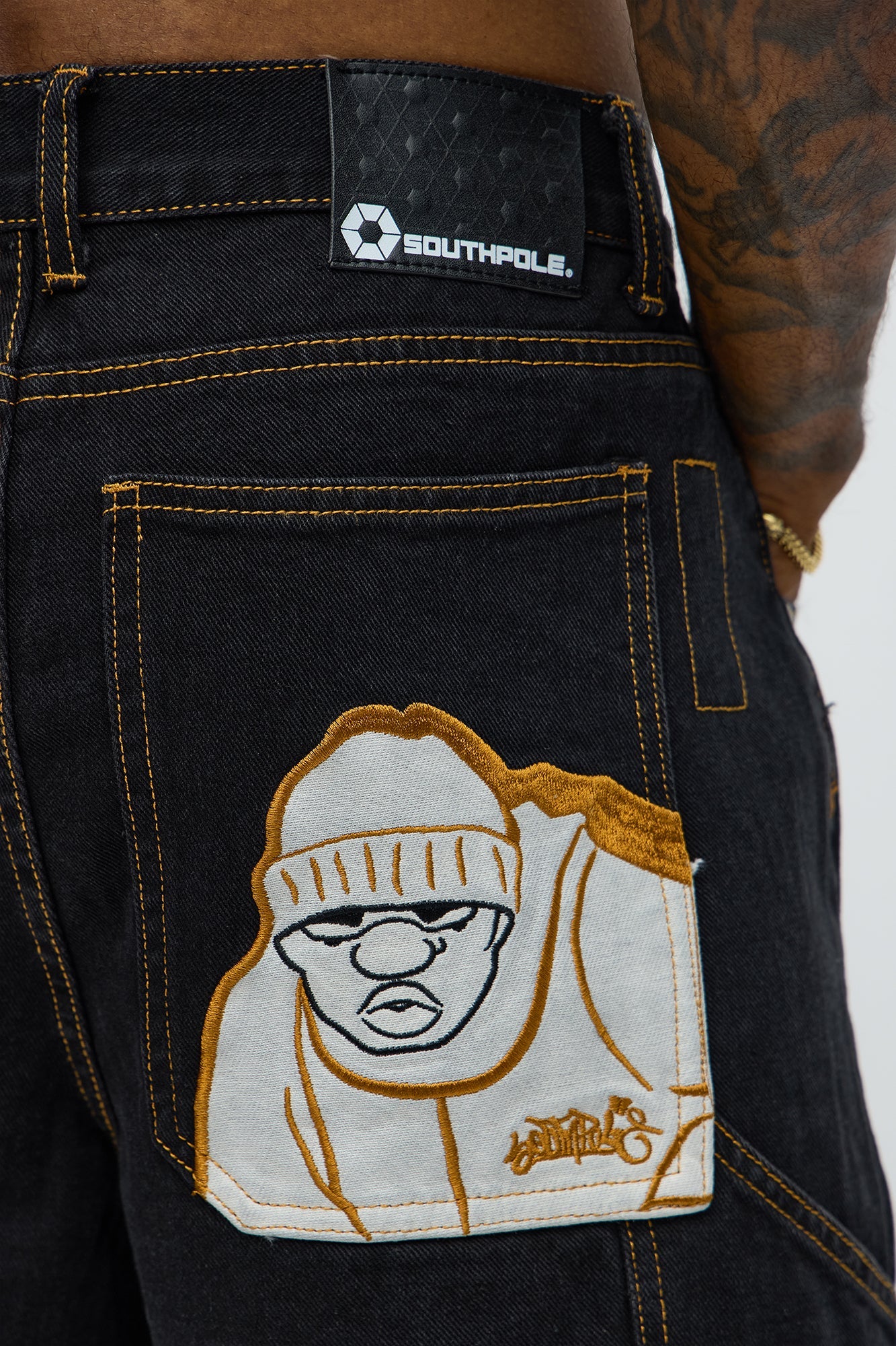 South Pole Baggy Contrast Stitch Jeans - Black