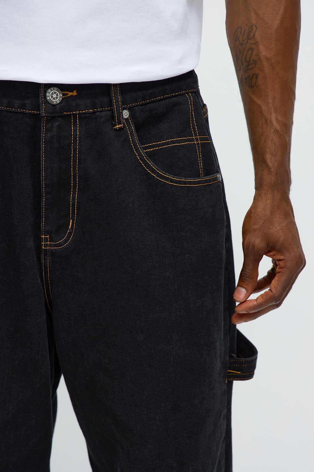 South Pole Baggy Contrast Stitch Jeans - Black