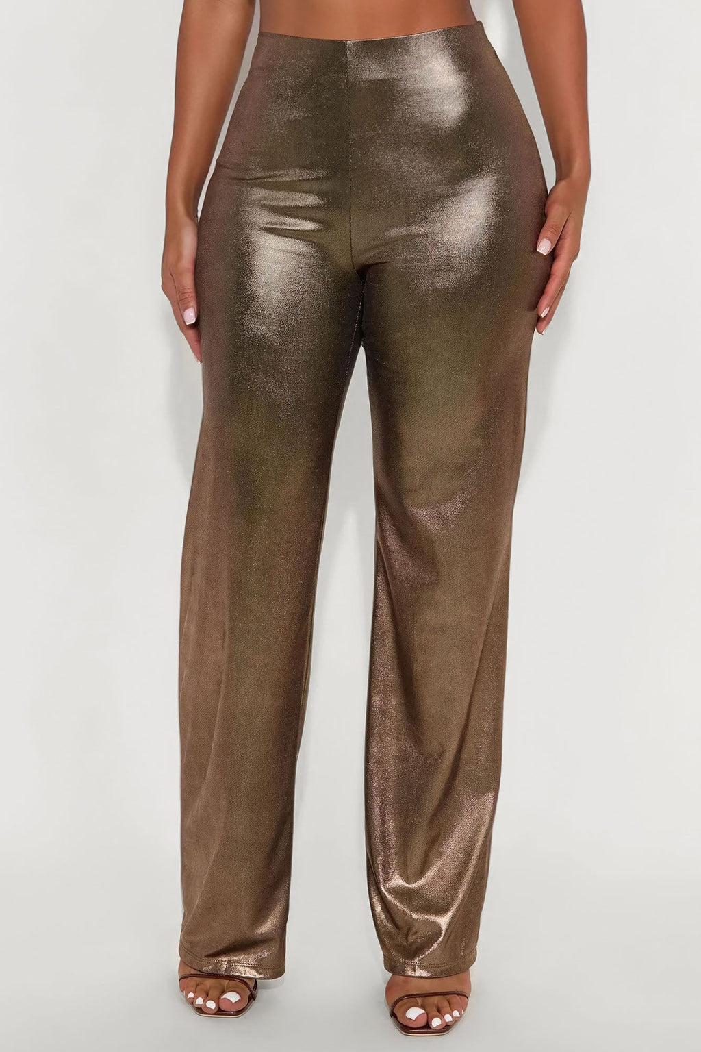 Show Stopper Metallic Wide Leg Pant 31″ - Rose Gold