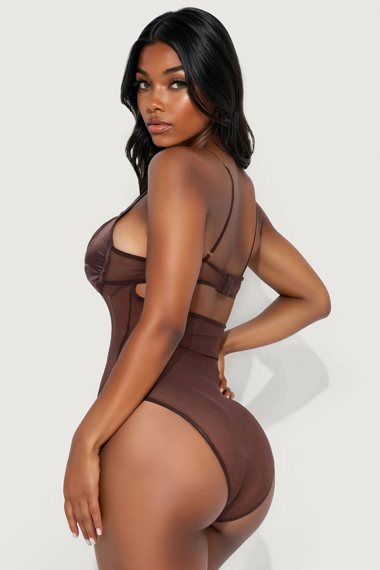 Stage Riot Mesh Corset Bodysuit - Chocolate