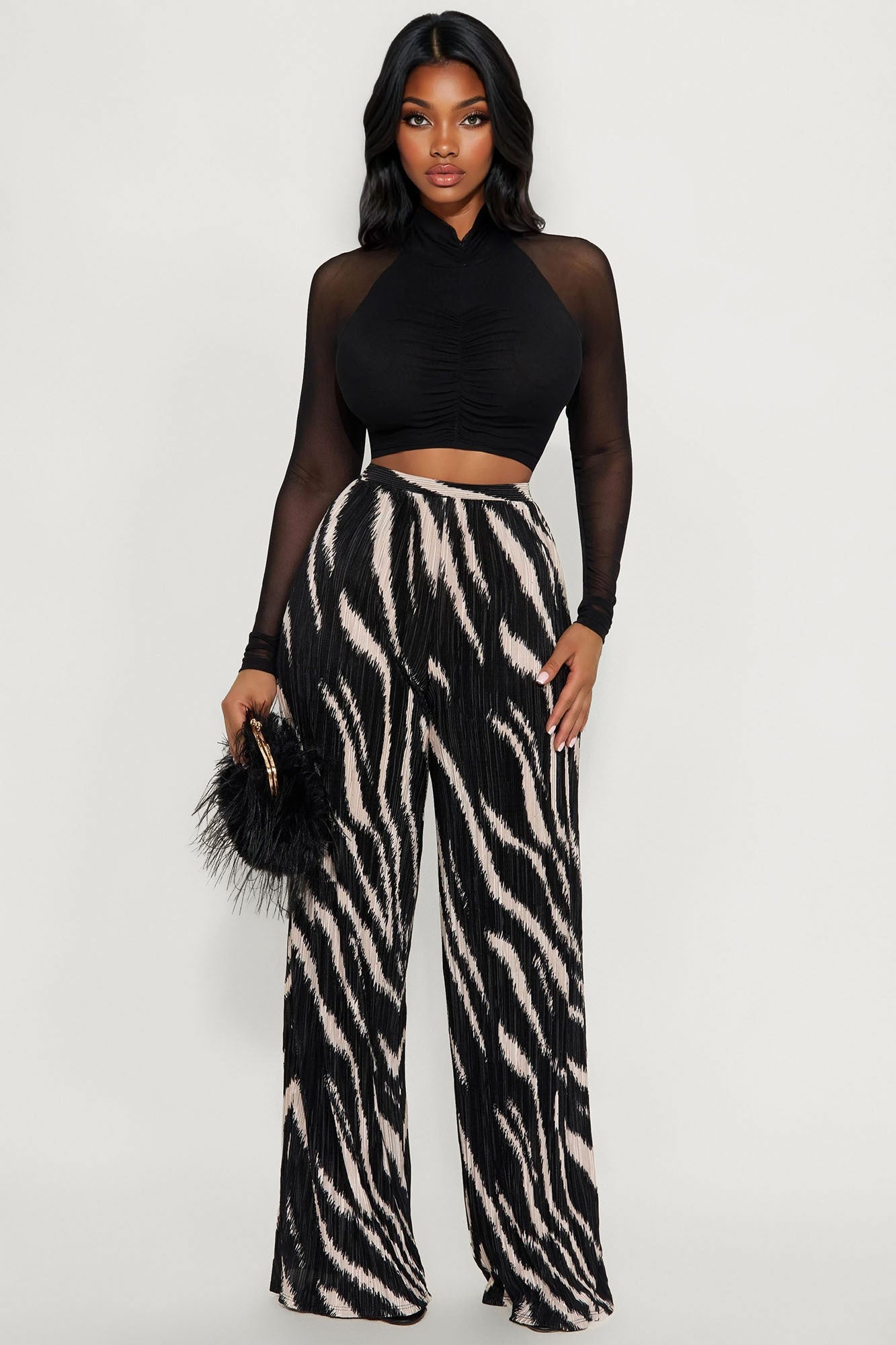 In The Tropics Plisse Wide Leg Pant 33″ - Black/combo