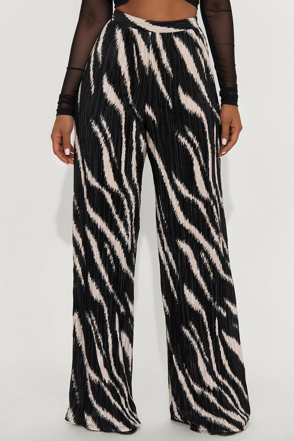 In The Tropics Plisse Wide Leg Pant 33″ - Black/combo