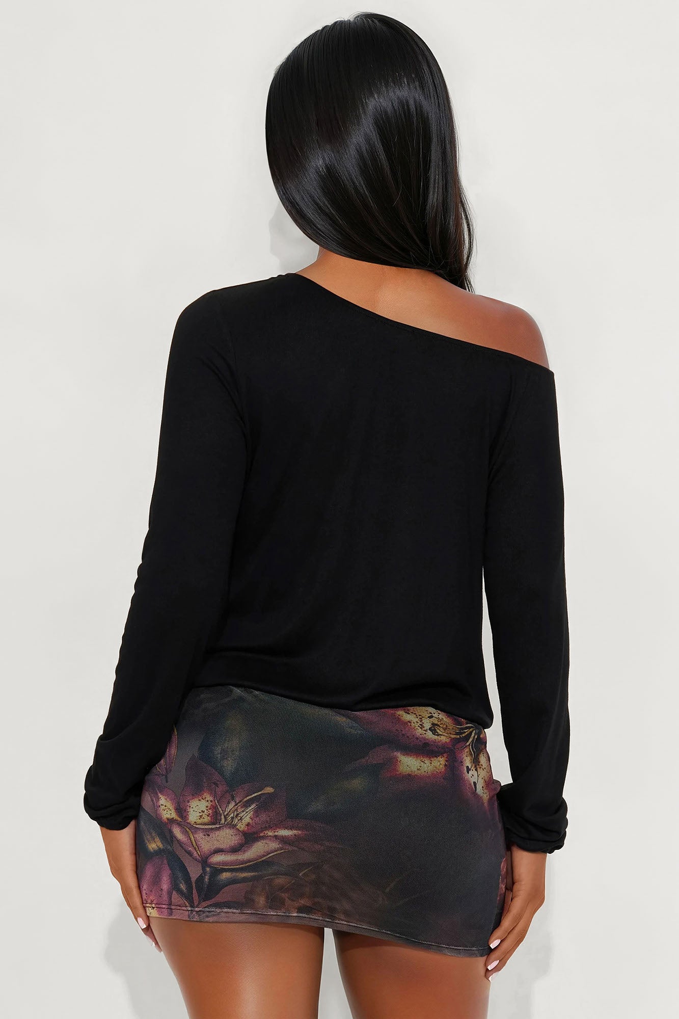 Chain Reaction Draped Off Shoulder Top - Black