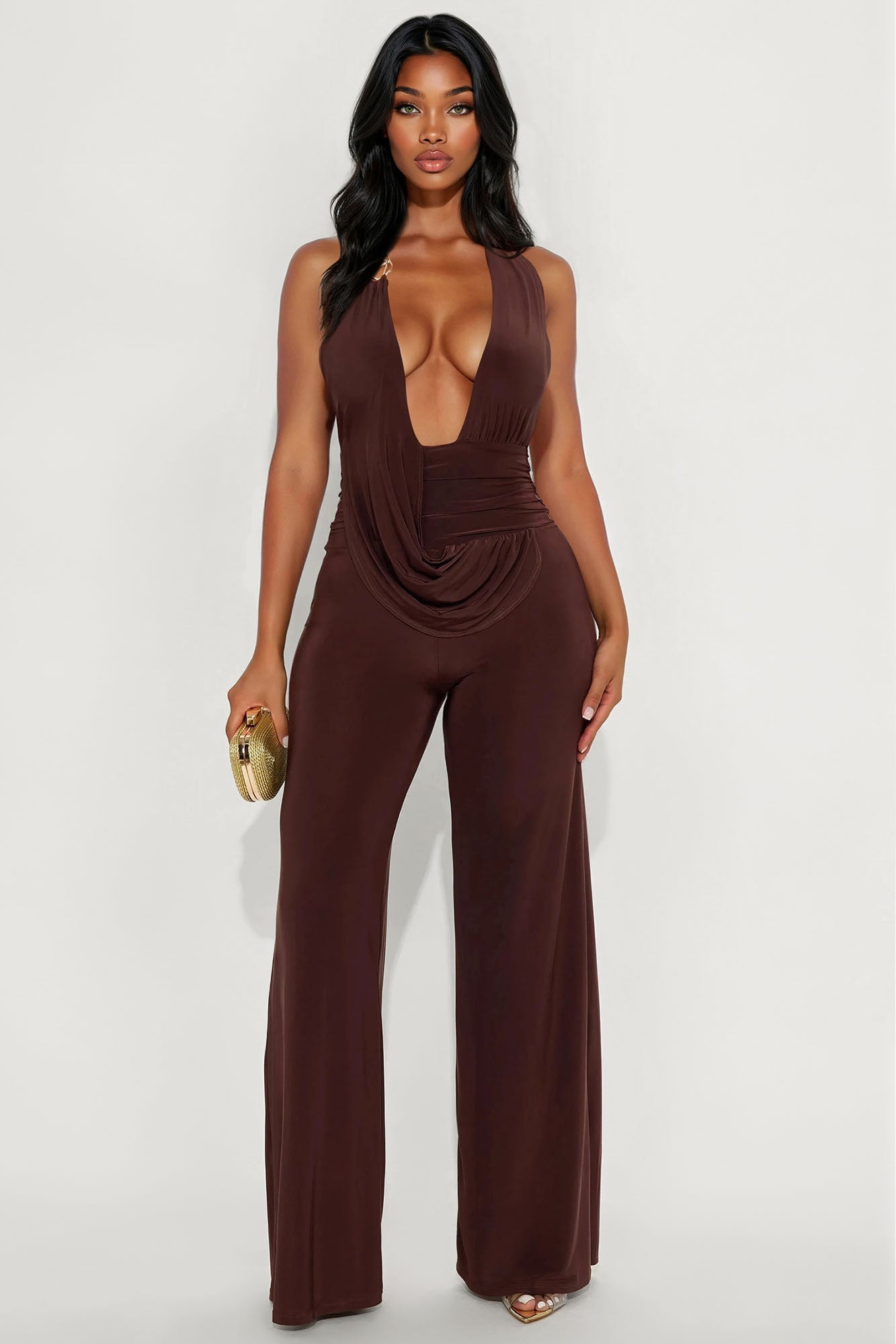 Love Me Harder Halter Wide Leg Jumpsuit - Chocolate