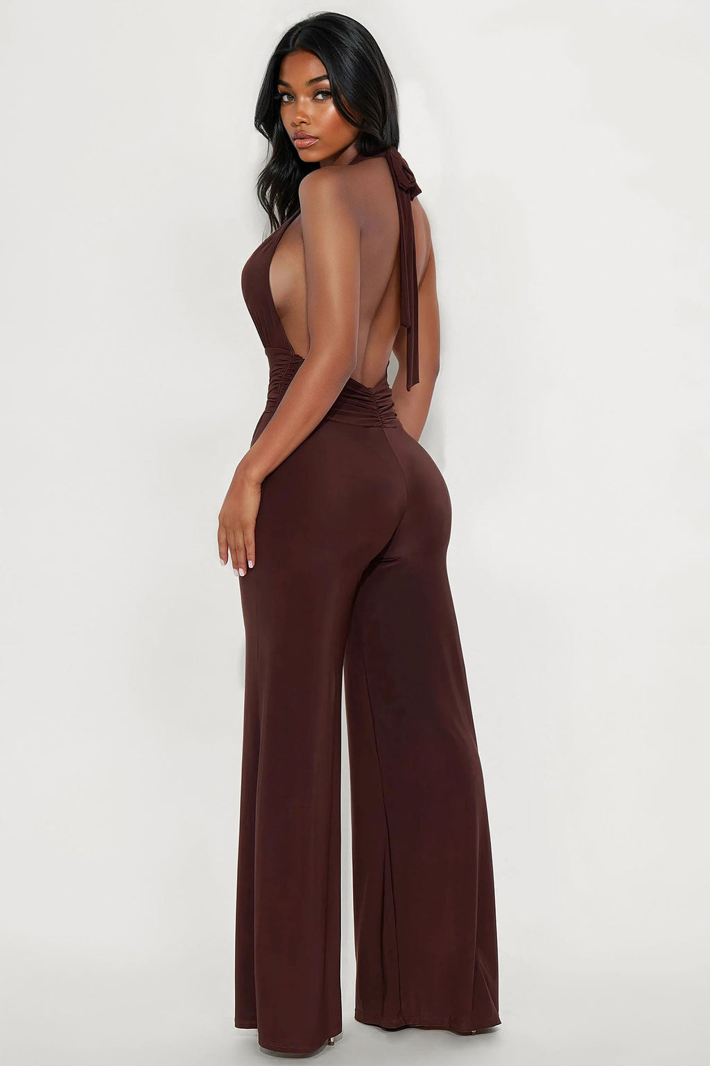 Love Me Harder Halter Wide Leg Jumpsuit - Chocolate