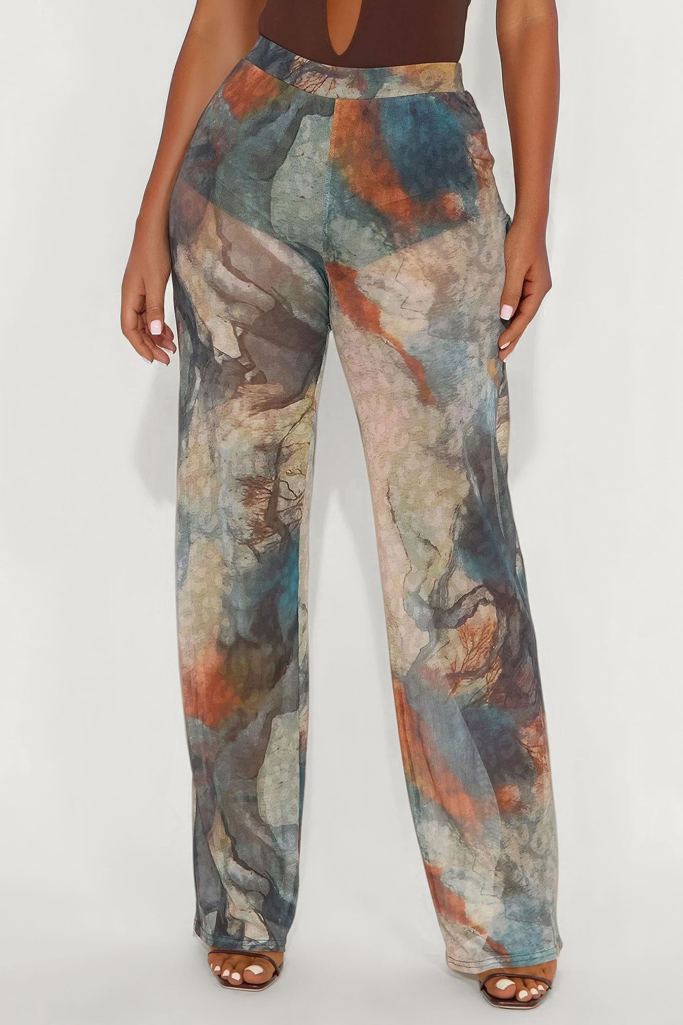 Janice Mesh High Rise Flare Pant 33 - Blue/combo