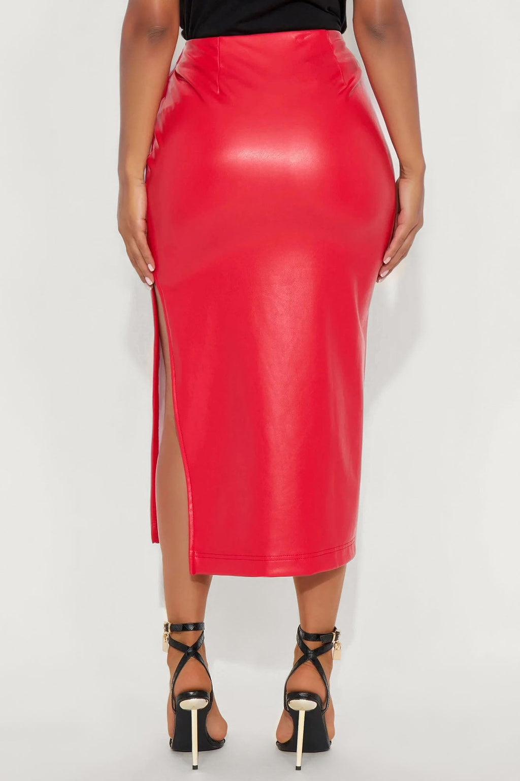 By The Corner Faux Leather Midi Skirt - Red