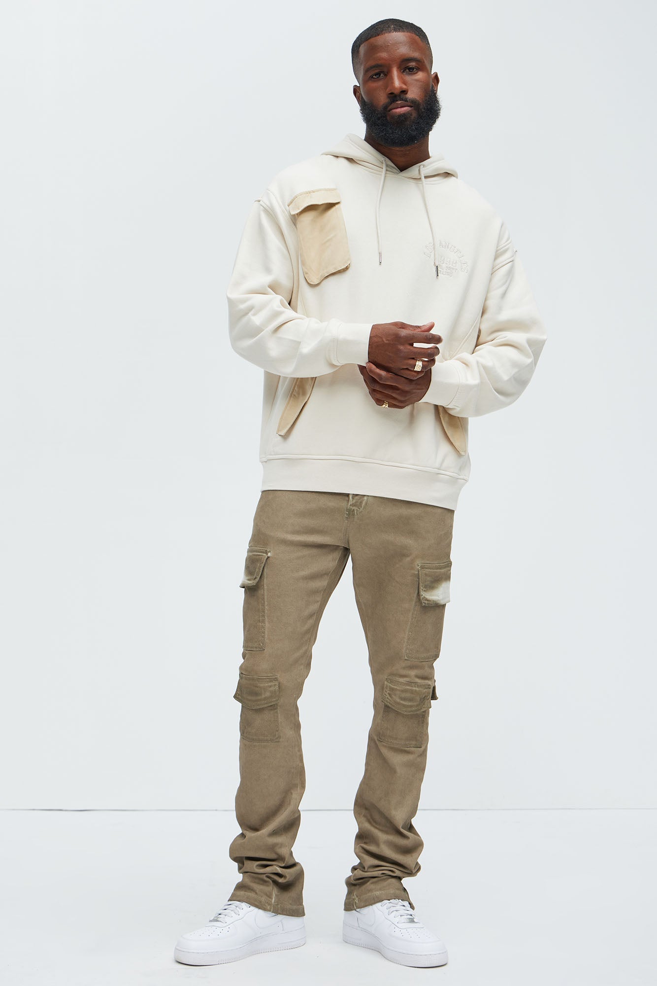Triple Cargo Stacked Skinny Flare Jeans - Taupe