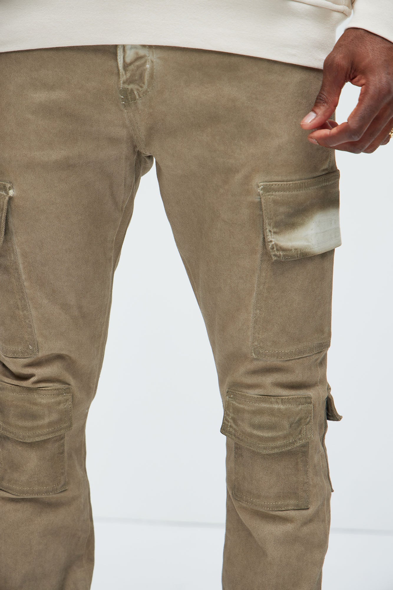 Triple Cargo Stacked Skinny Flare Jeans - Taupe