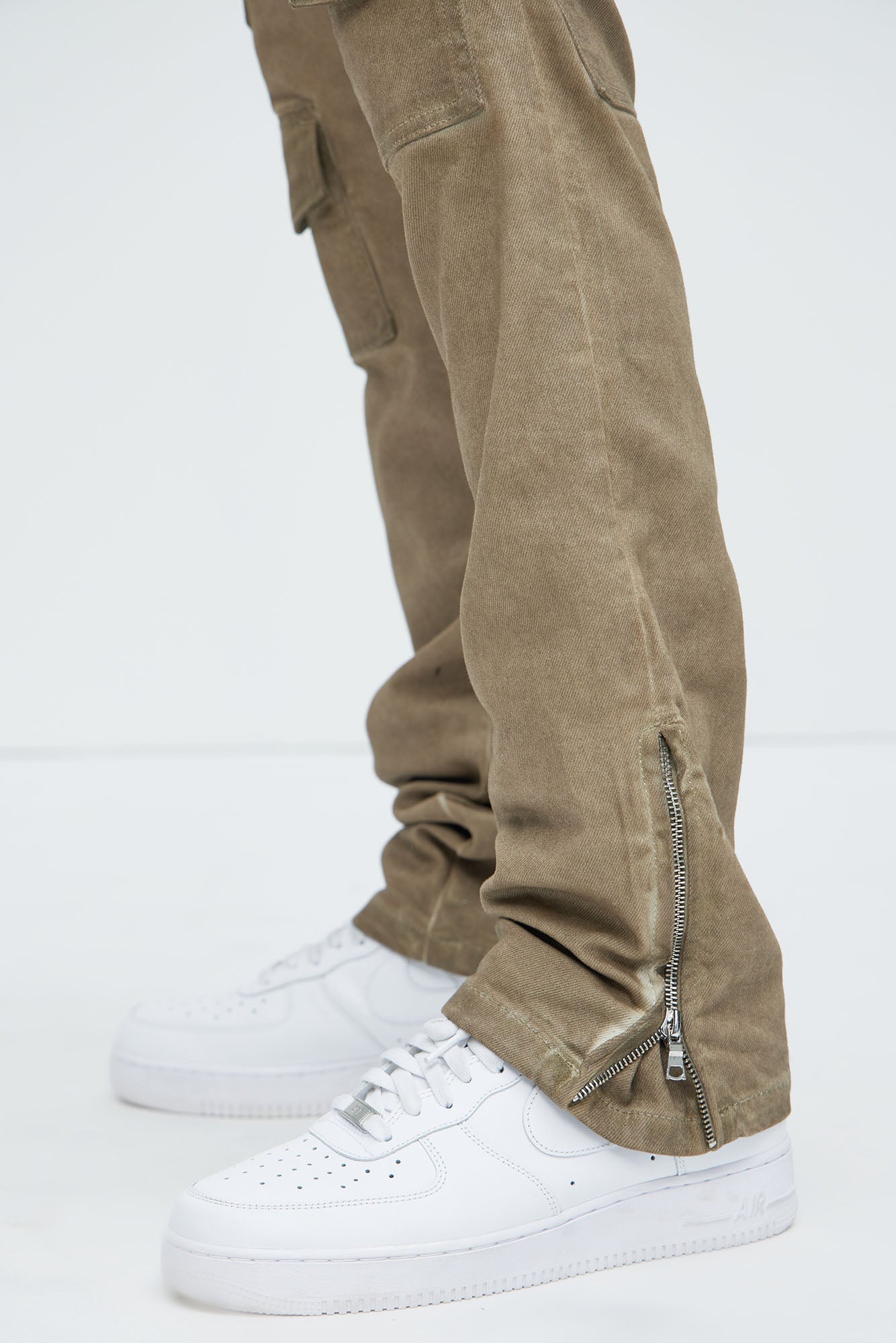 Triple Cargo Stacked Skinny Flare Jeans - Taupe