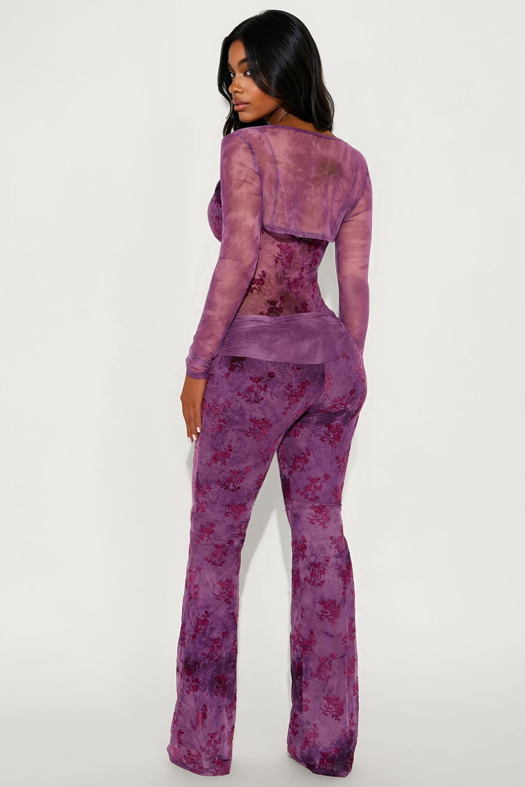 Lorie Mesh 2 Piece Jumpsuit - Burgundy