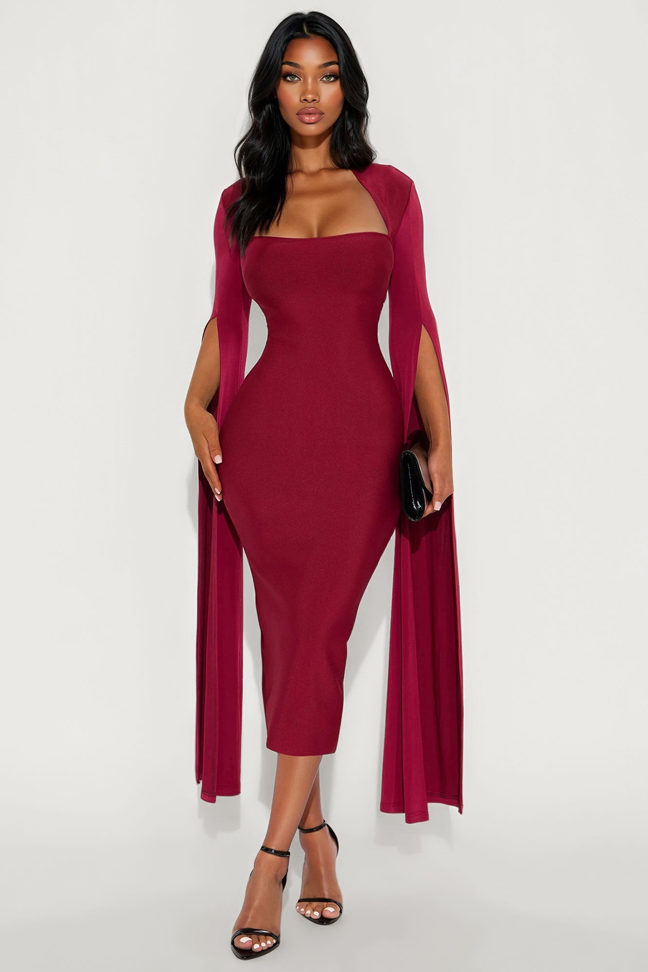 Feeling Regal Bandage Midi Dress - Wine