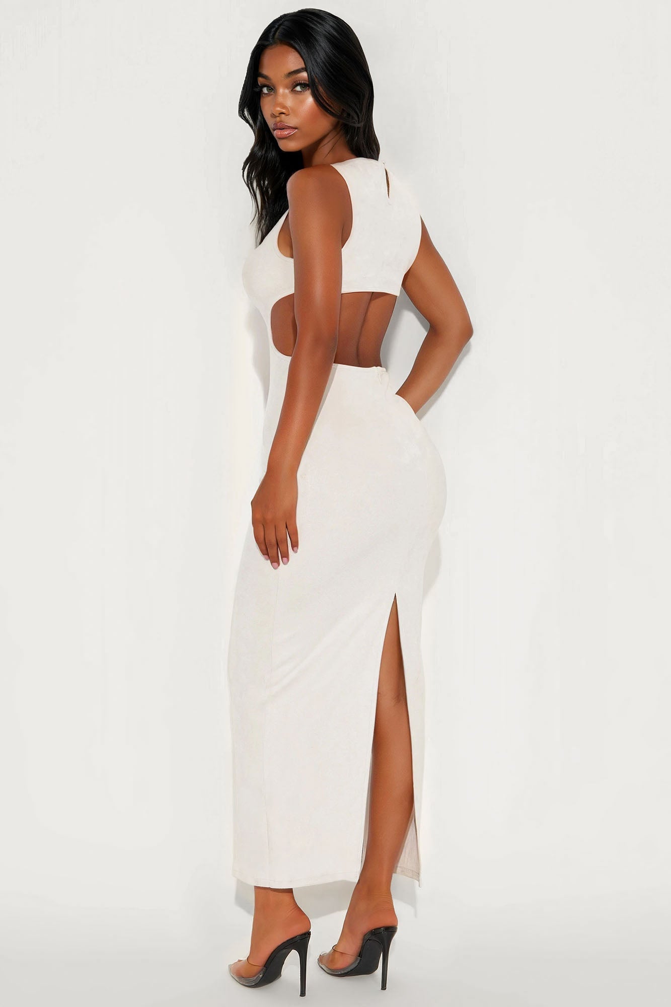 Marisol Backless Faux Suede Maxi Dress - Stone