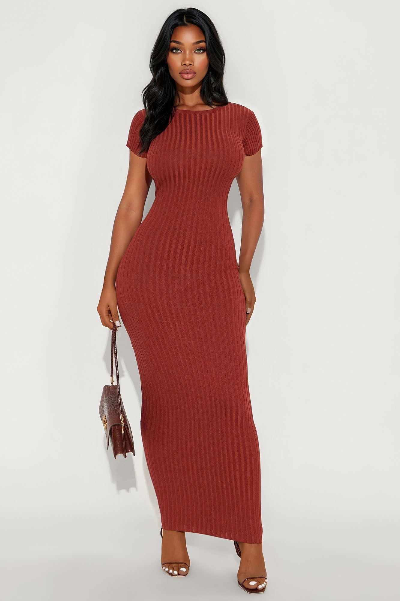 Nomi Low Back Sweater Maxi Dress - Rust