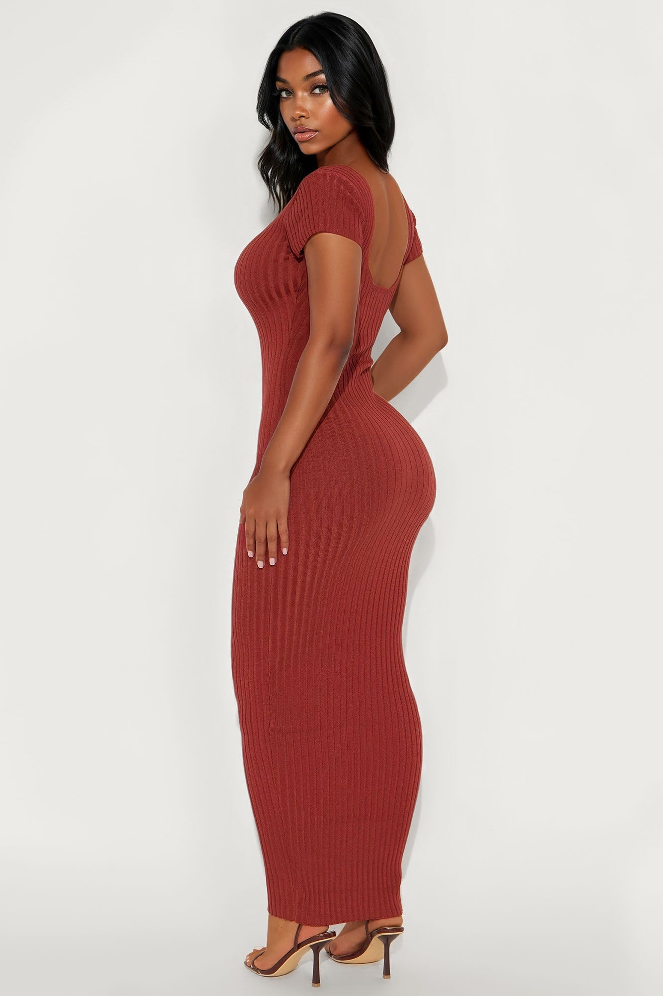 Nomi Low Back Sweater Maxi Dress - Rust
