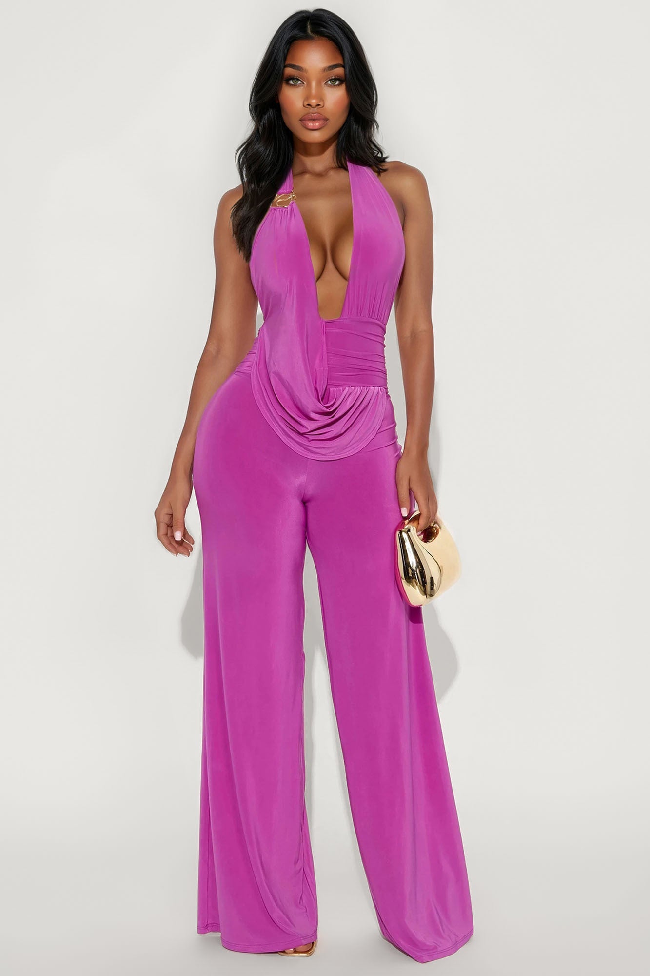 Love Me Harder Halter Wide Leg Jumpsuit - Magenta