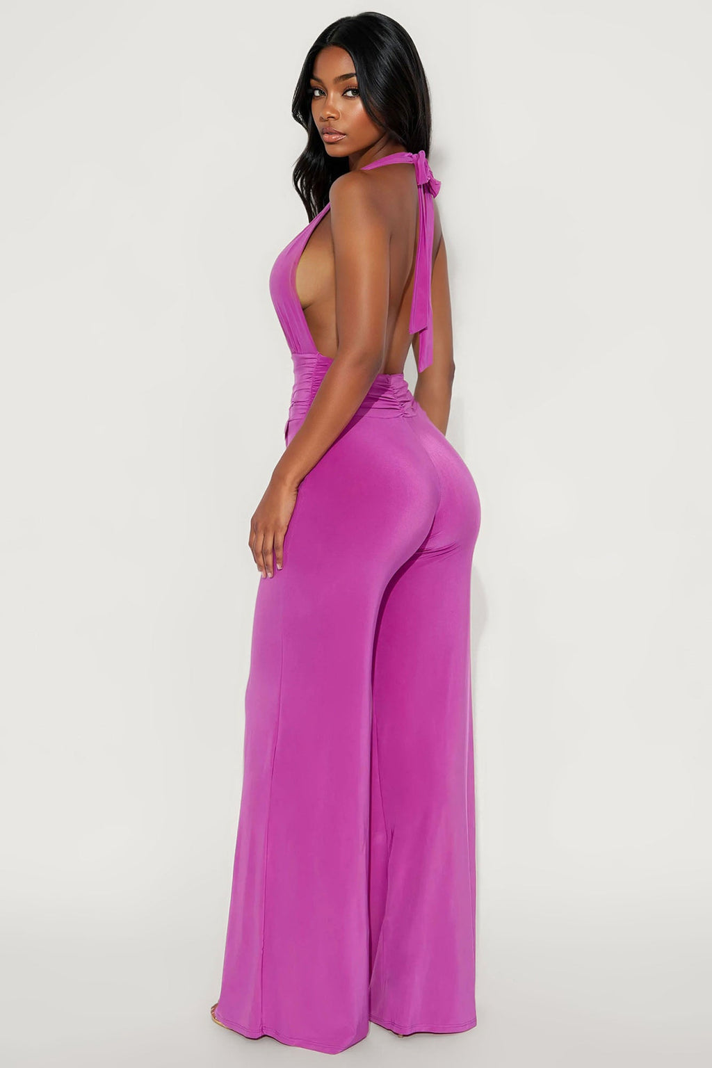 Love Me Harder Halter Wide Leg Jumpsuit - Magenta