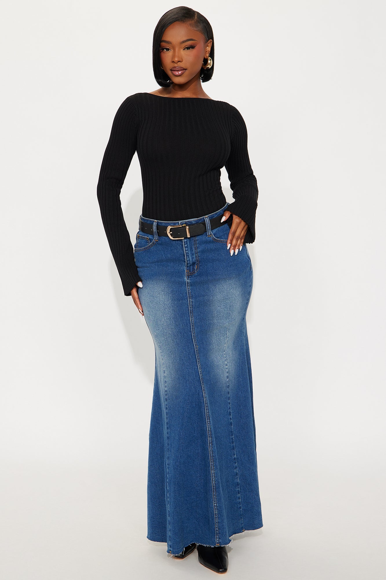 What I Like About You Denim Mermaid Maxi Skirt - Dark Wash