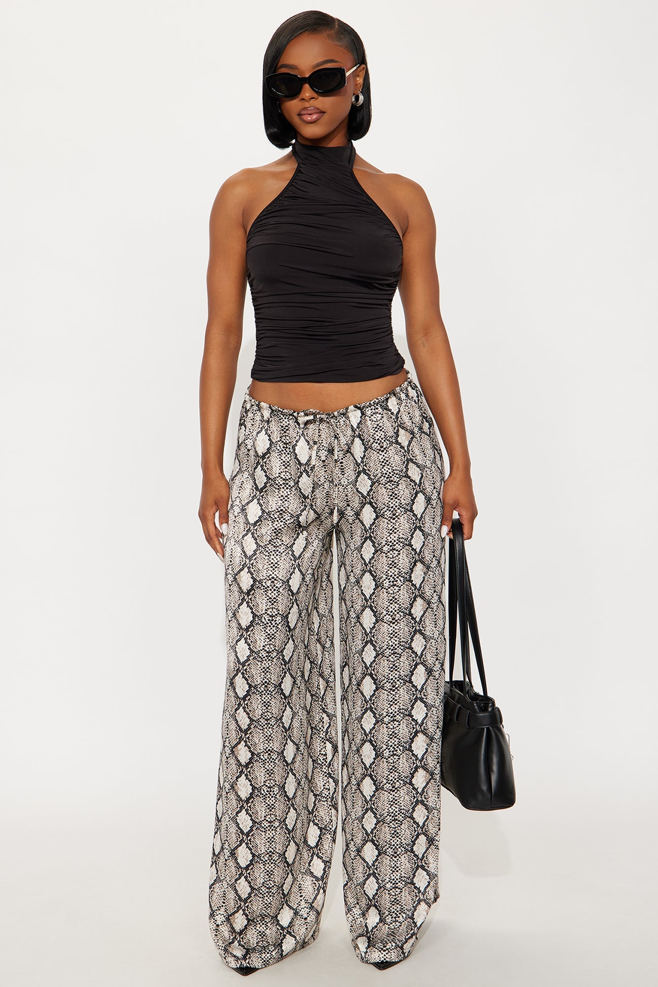 Augustine Satin Wide Leg Snake Skin Pant 32″ - Grey/Black