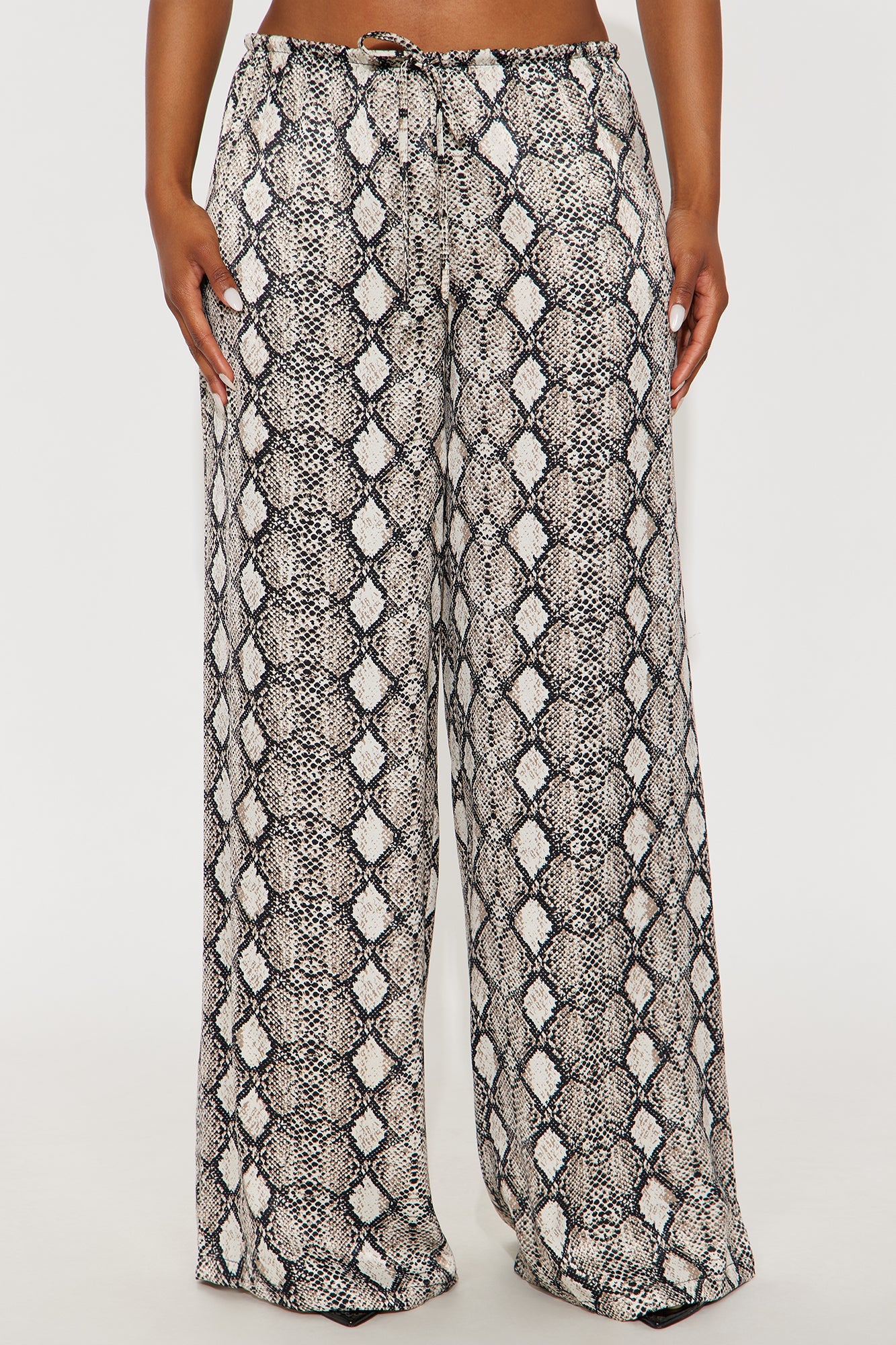 Augustine Satin Wide Leg Snake Skin Pant 32″ - Grey/Black