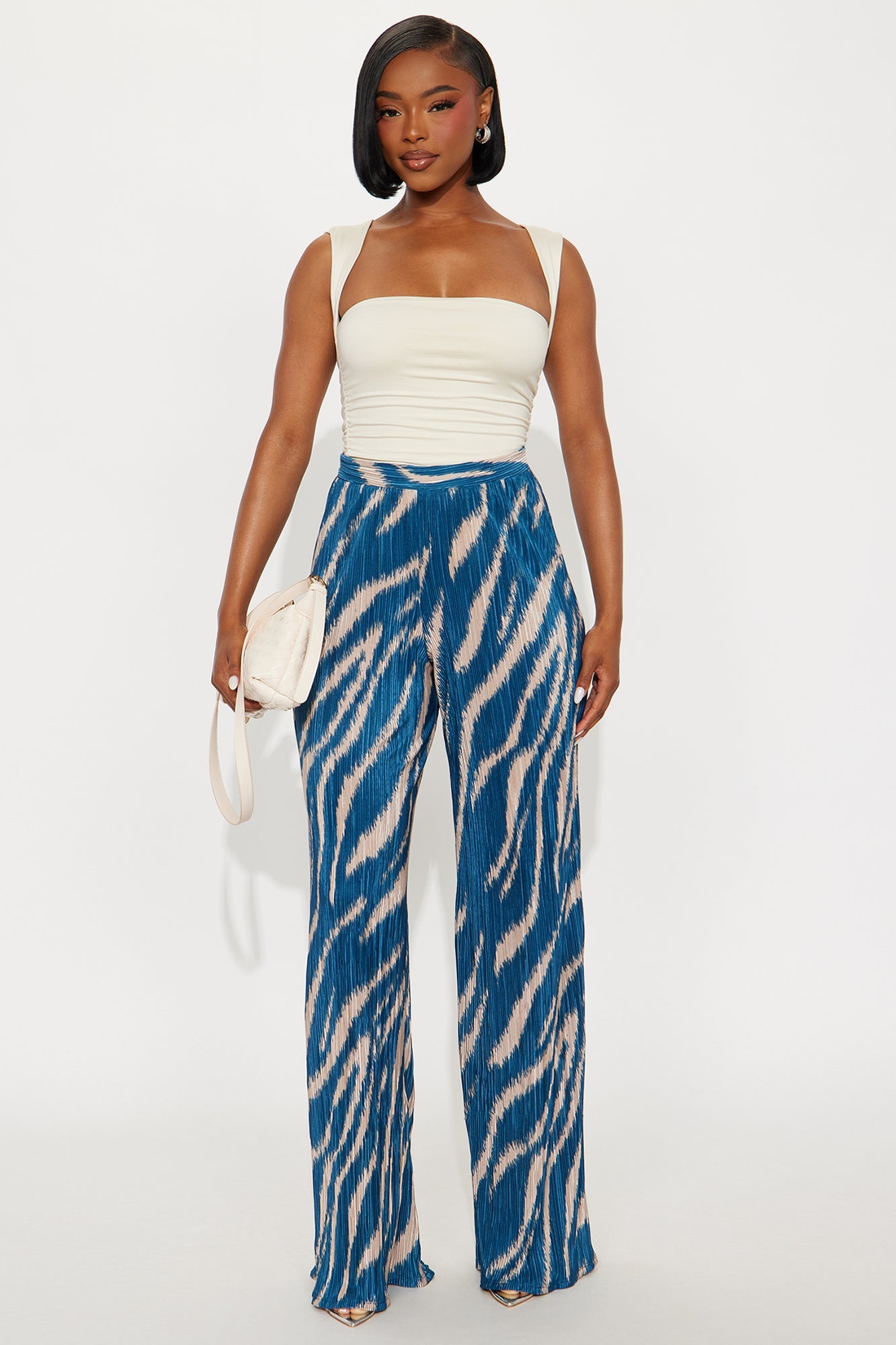 In The Tropics Plisse Wide Leg Pant 33″ - Blue/combo