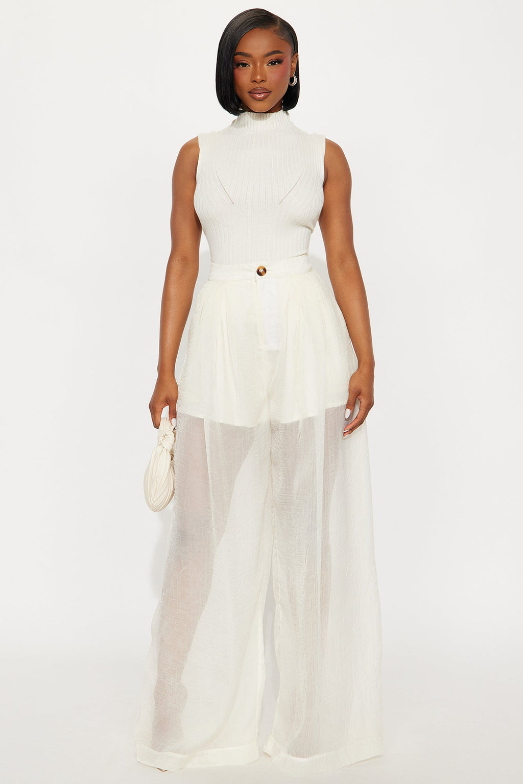 Hollie Wide Leg Organza Pant - Cream