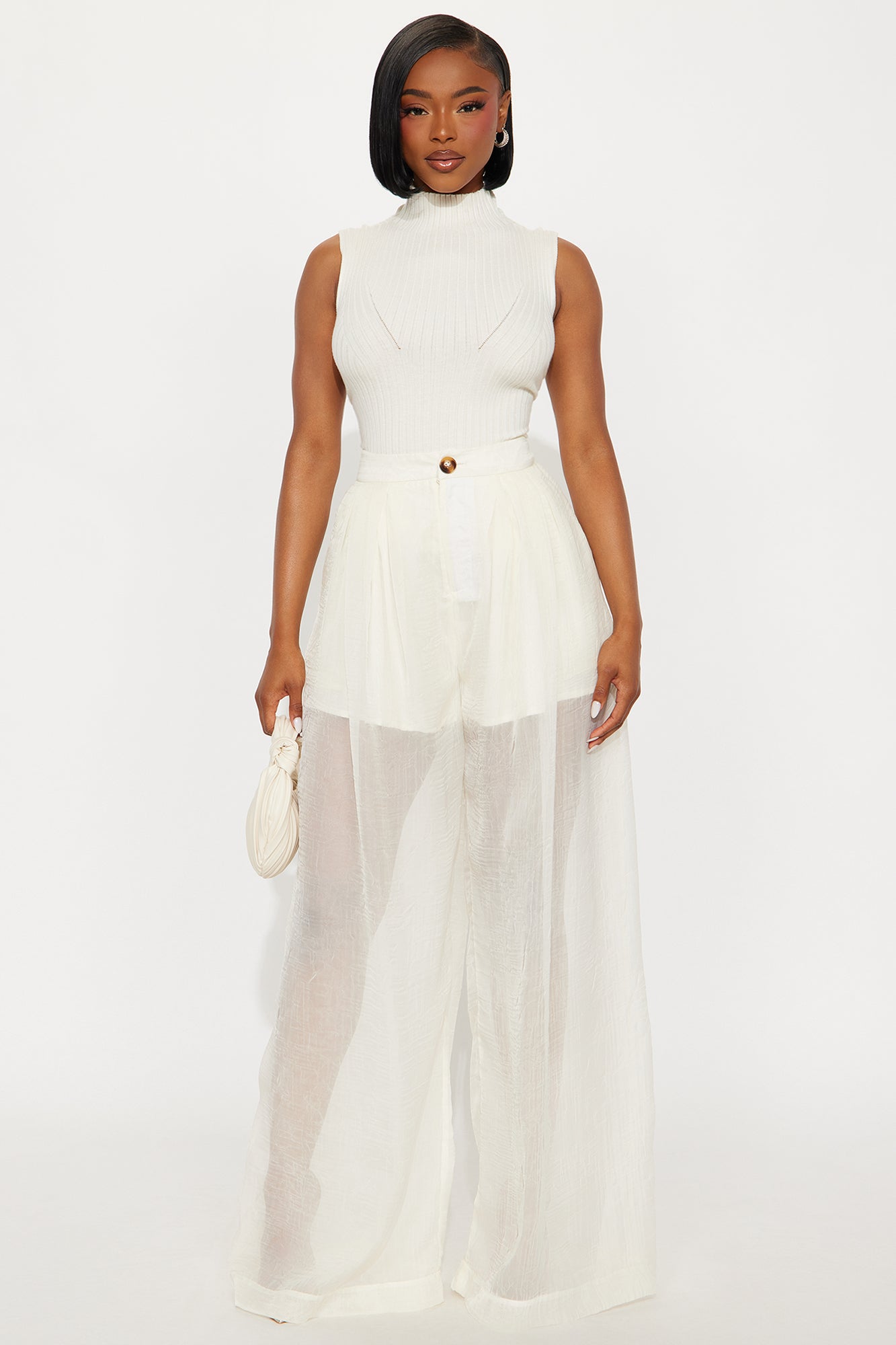 Hollie Wide Leg Organza Pant - Cream