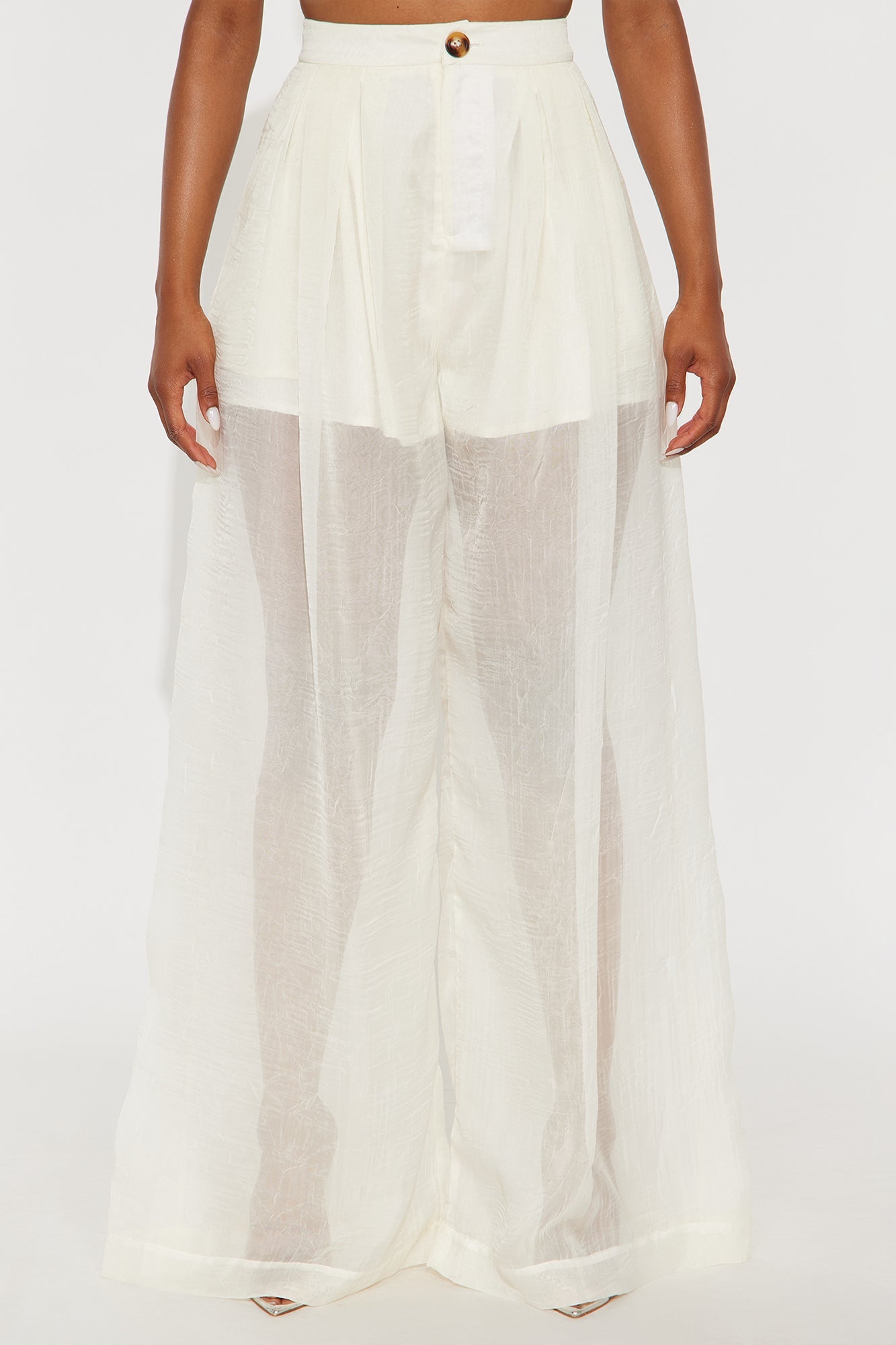 Hollie Wide Leg Organza Pant - Cream
