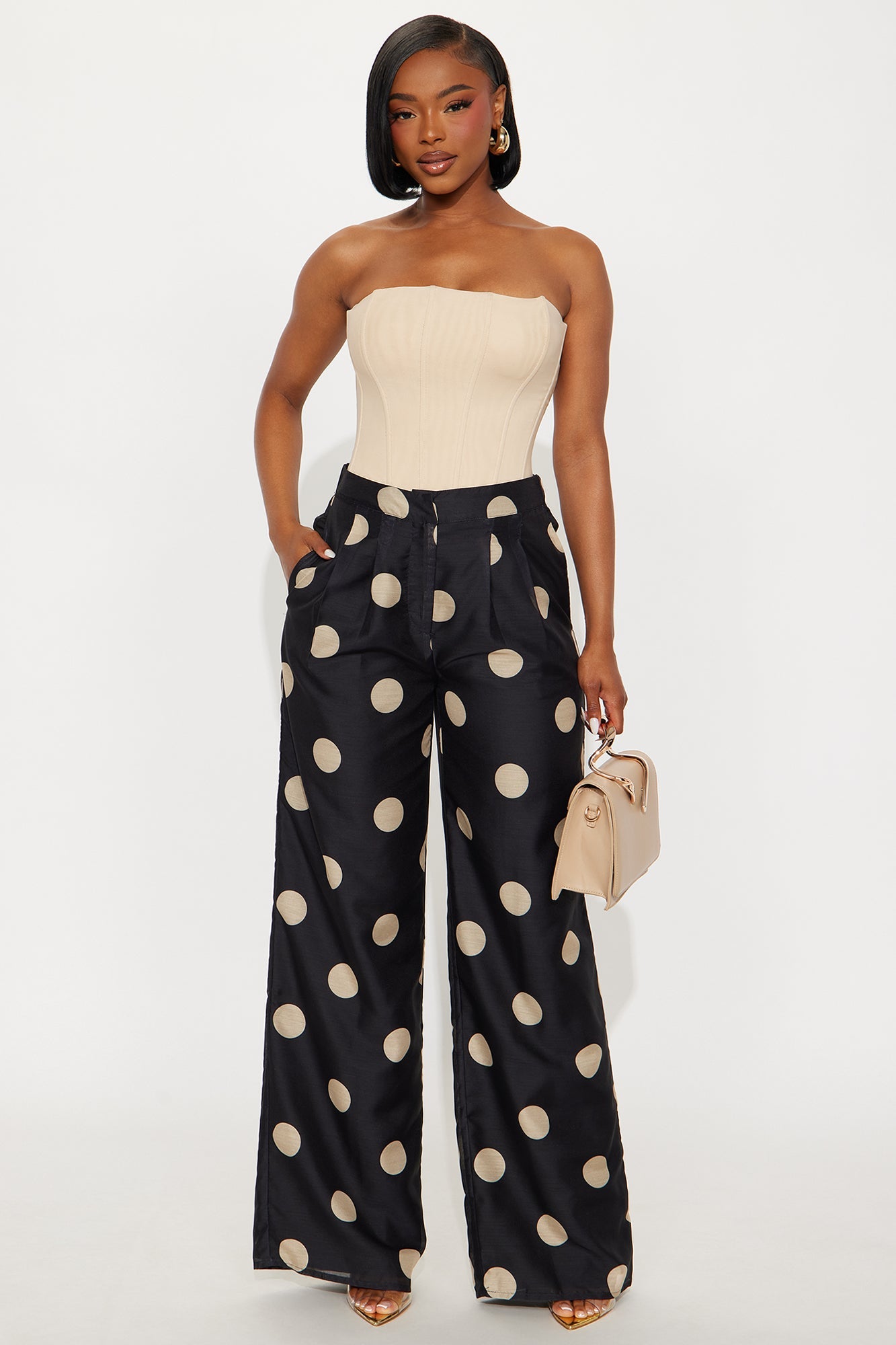 Missy High Rise Wide Leg Polka Dot Pant - Black/combo