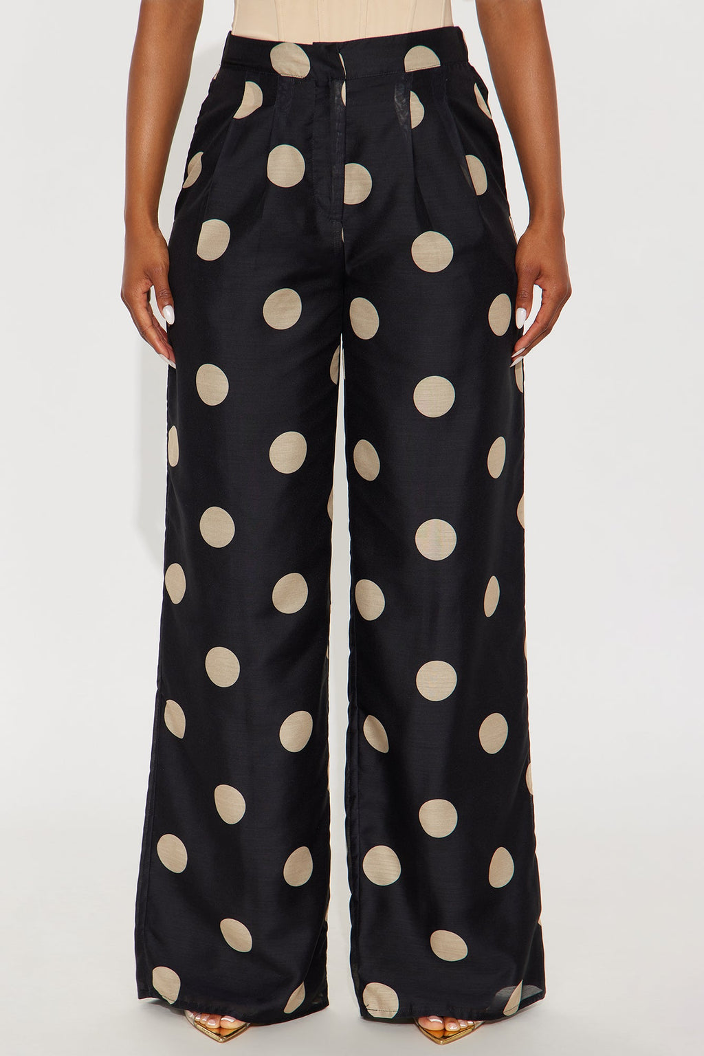 Missy High Rise Wide Leg Polka Dot Pant - Black/combo