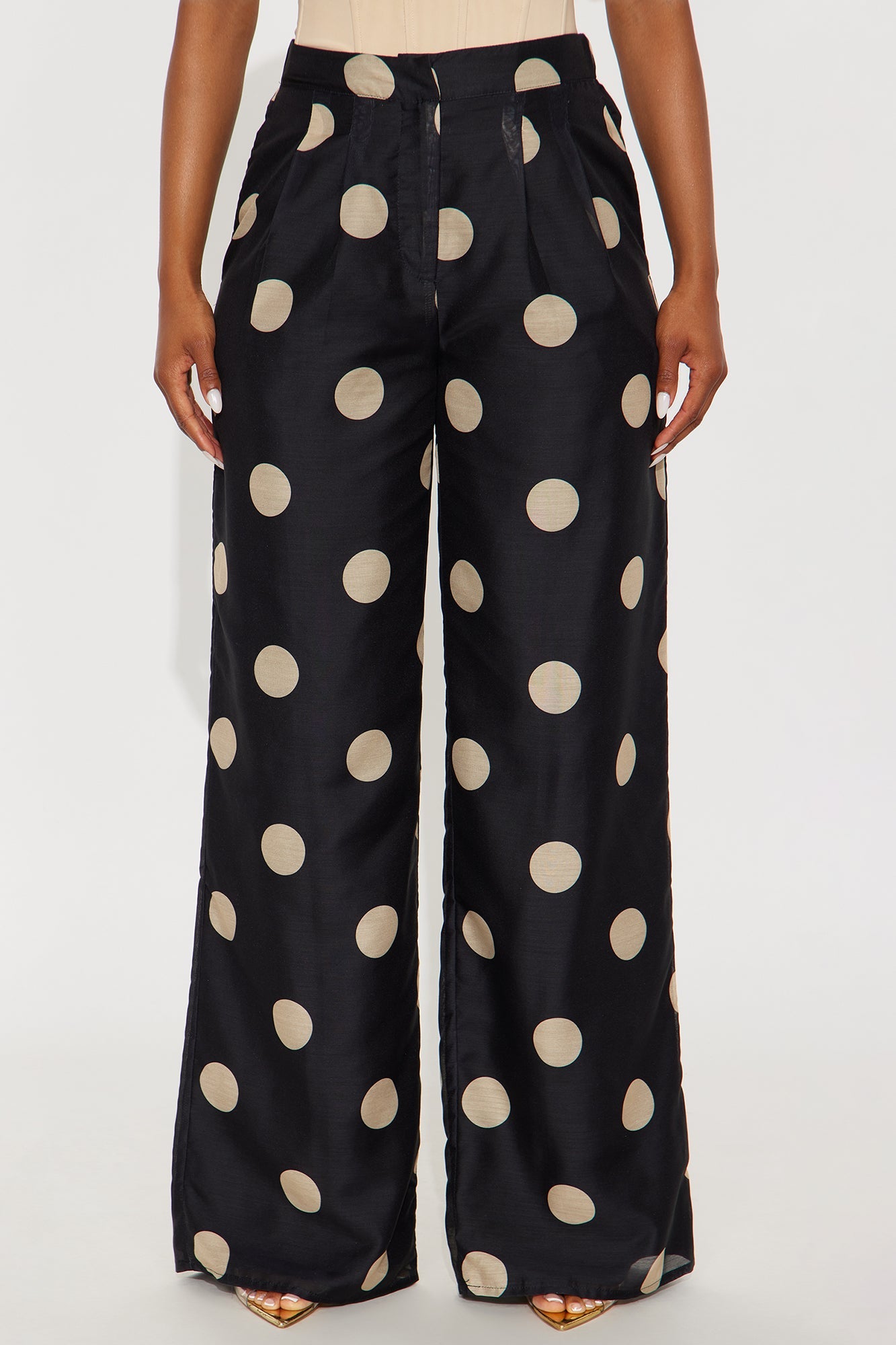 Missy High Rise Wide Leg Polka Dot Pant - Black/combo