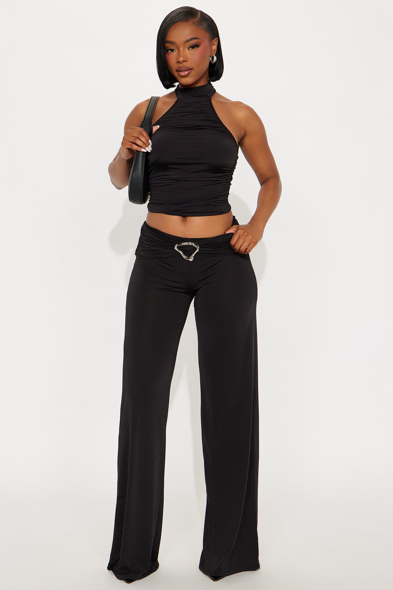 Spoiled Diva Low Rise Wide Leg Ruched Pant 33 - Black