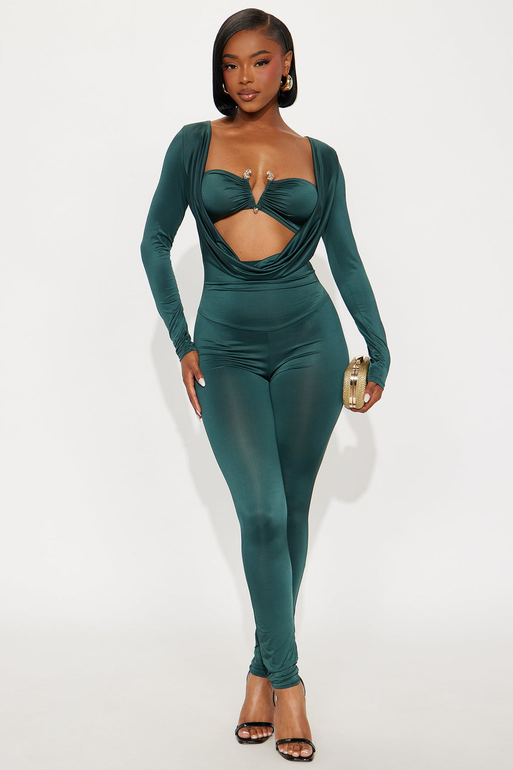 Sierra Long Sleeve Cowl Neck Jumpsuit - Hunter