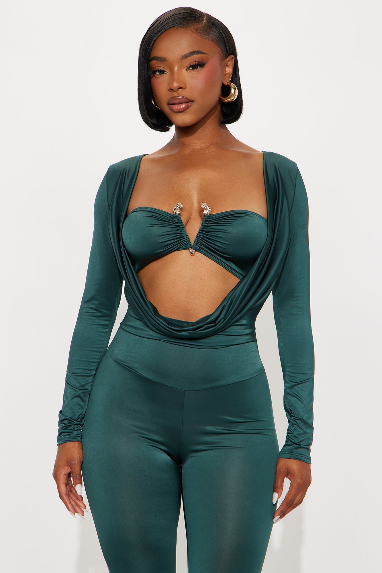 Sierra Long Sleeve Cowl Neck Jumpsuit - Hunter