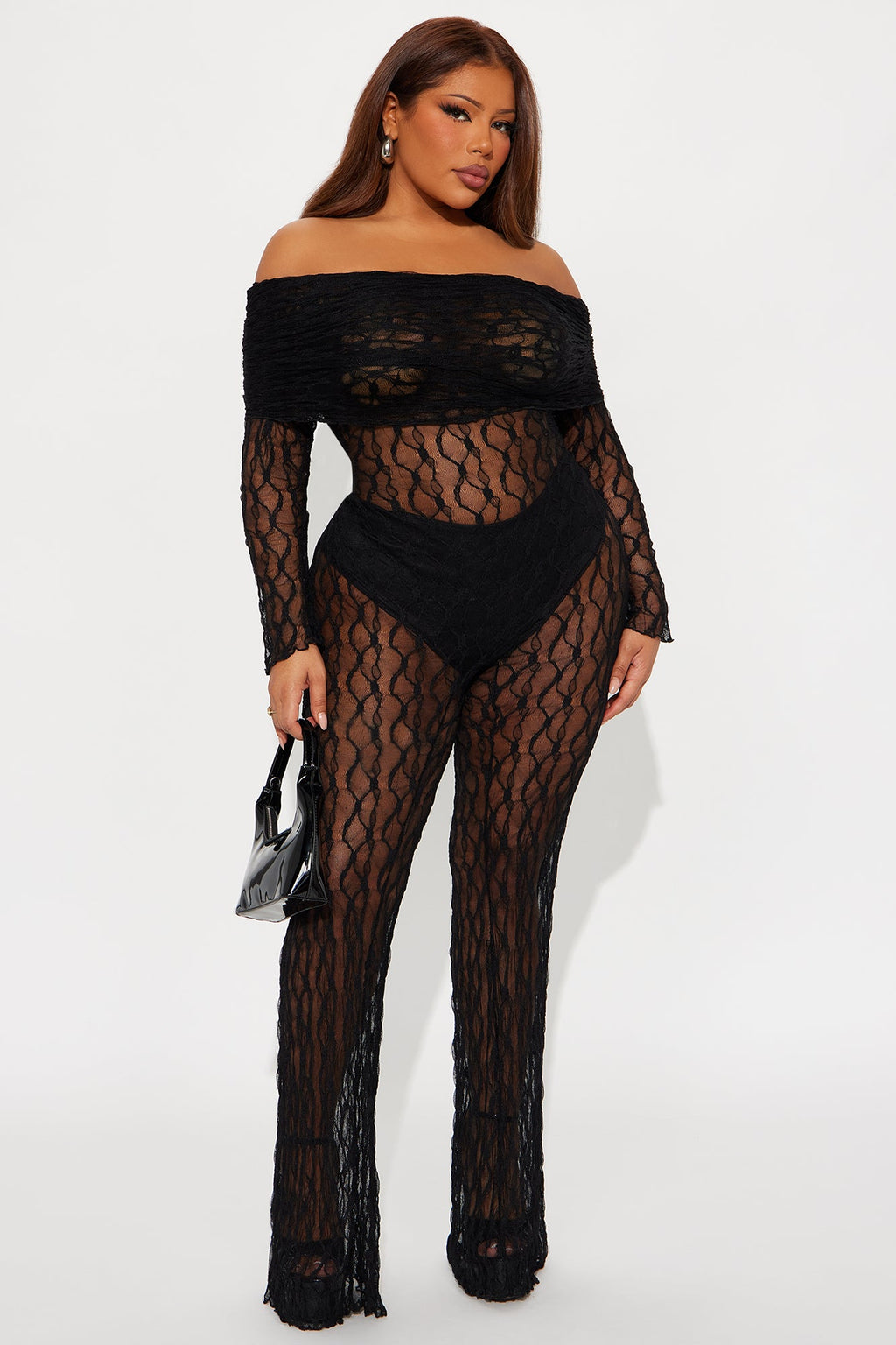 Embrace The Lace Fold Over Jumpsuit - Black