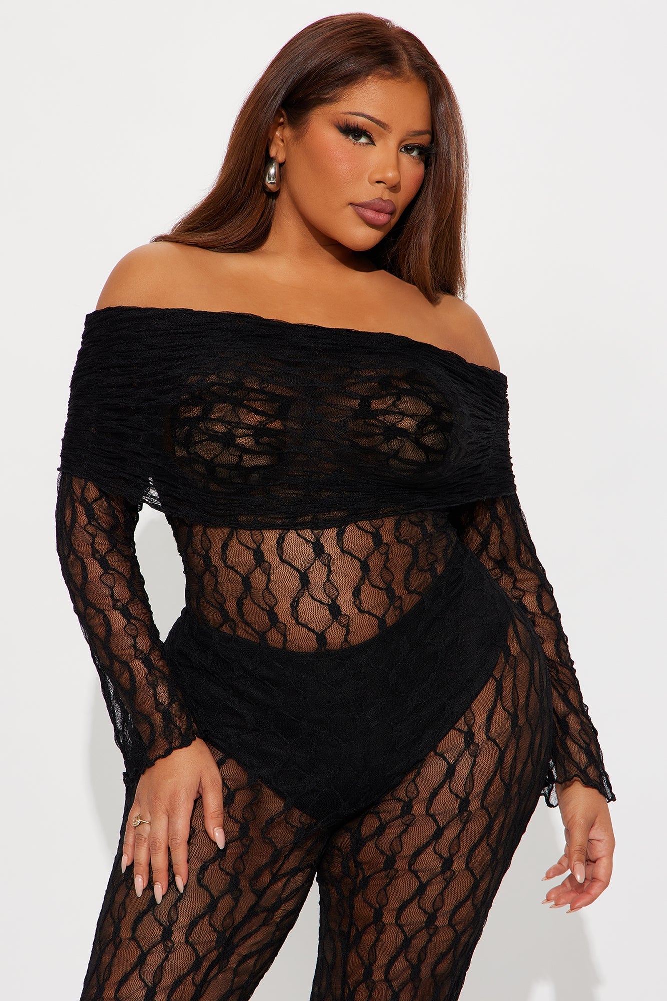 Embrace The Lace Fold Over Jumpsuit - Black
