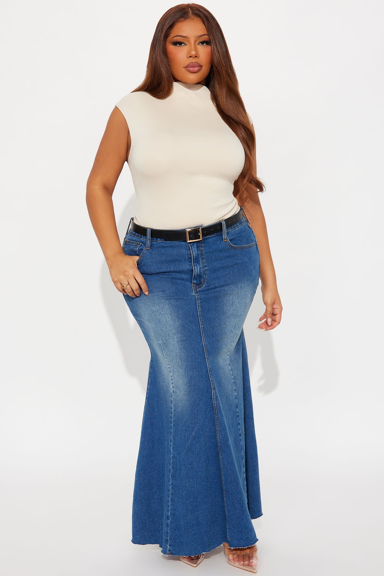 What I Like About You Denim Mermaid Maxi Skirt - Dark Wash