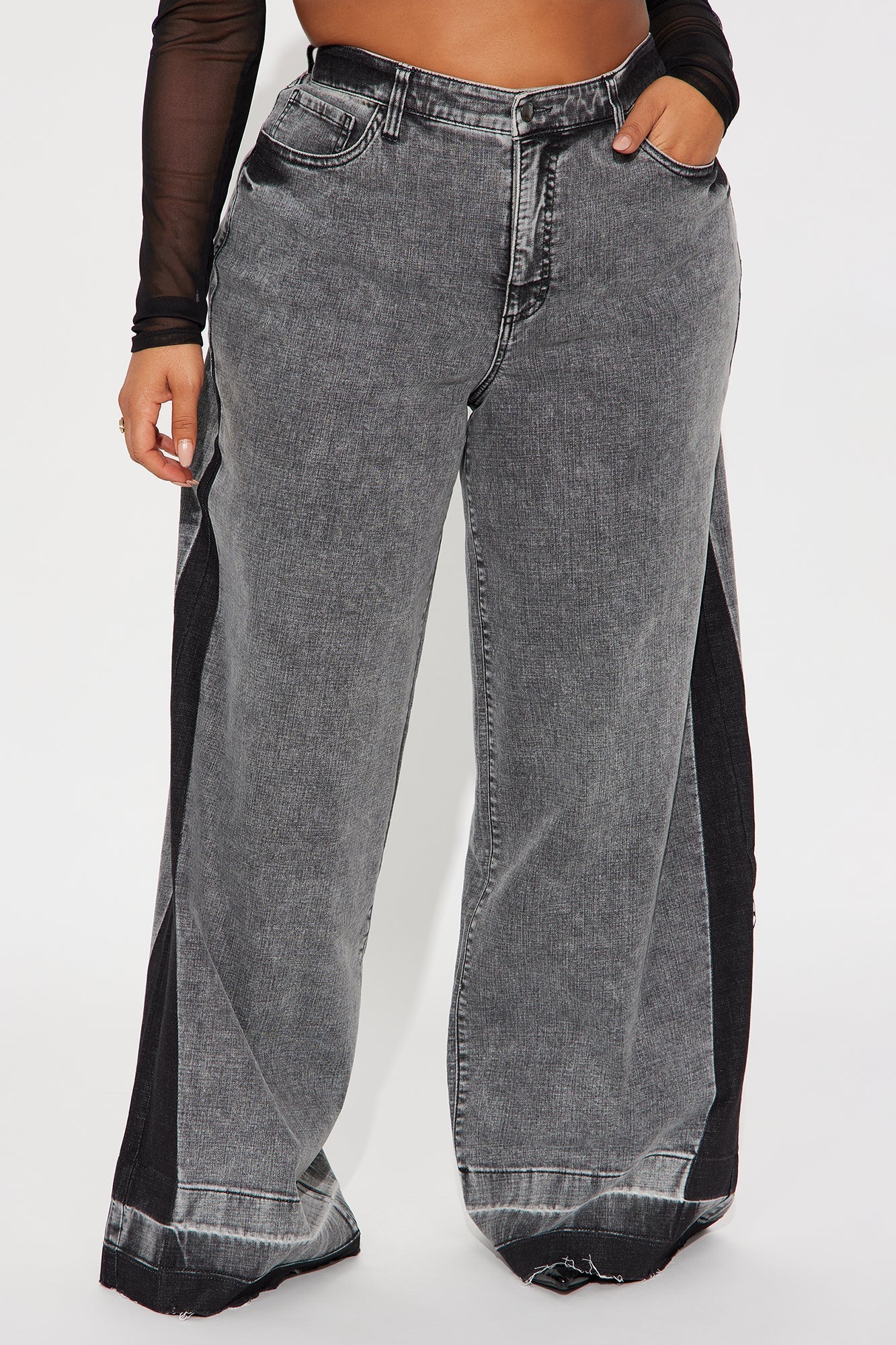Think Twice Stretch Wide Leg Jeans - Black Wash