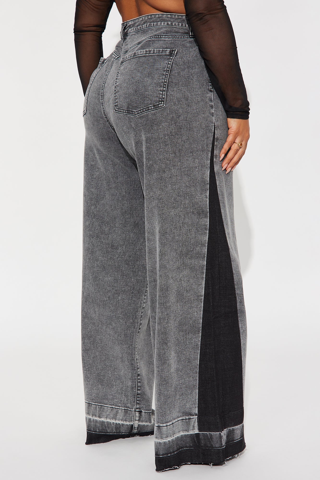 Think Twice Stretch Wide Leg Jeans - Black Wash
