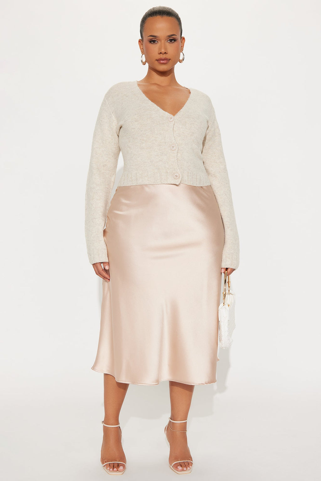 Girls Need Love Satin Midi Skirt - Champagne