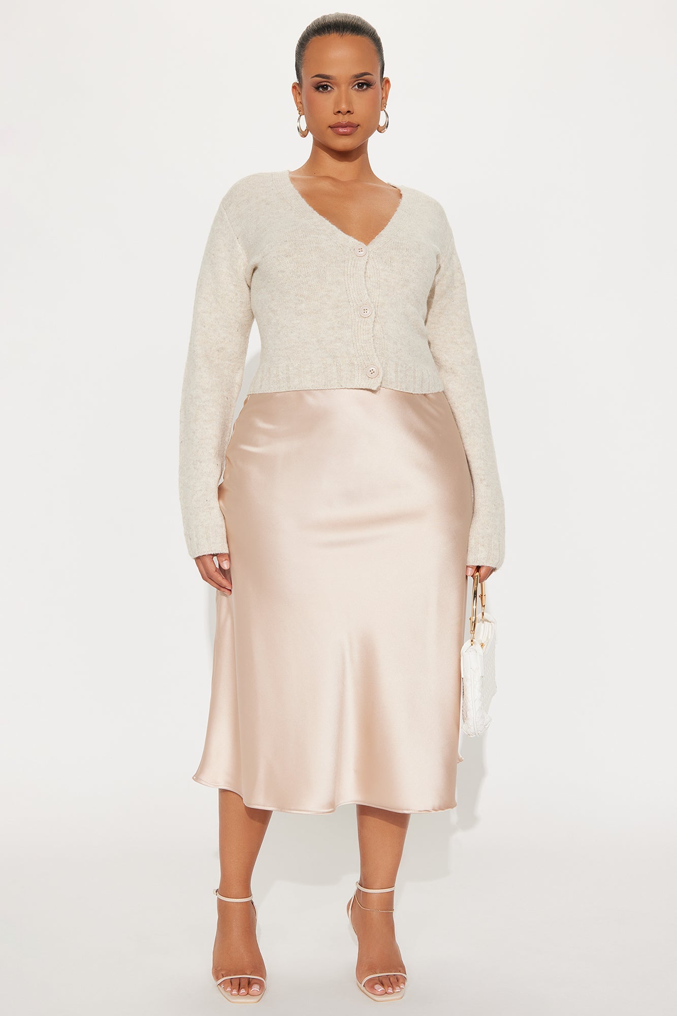 Girls Need Love Satin Midi Skirt - Champagne