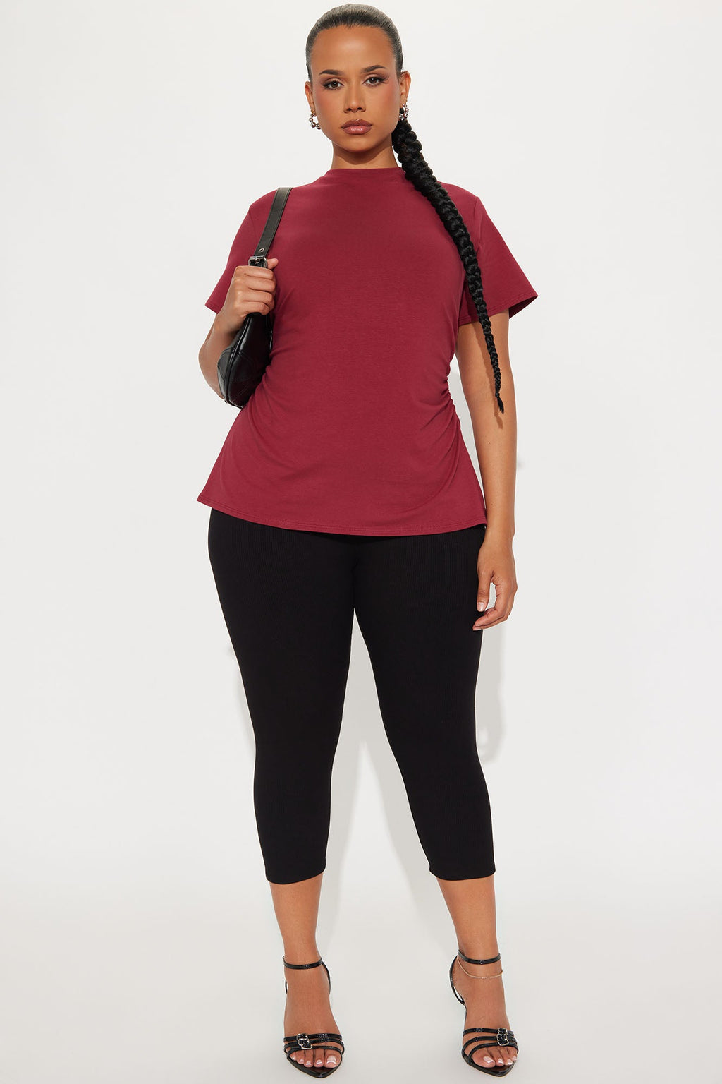 Simply Me Ruched Short Sleeve T-Shirt - Burgundy
