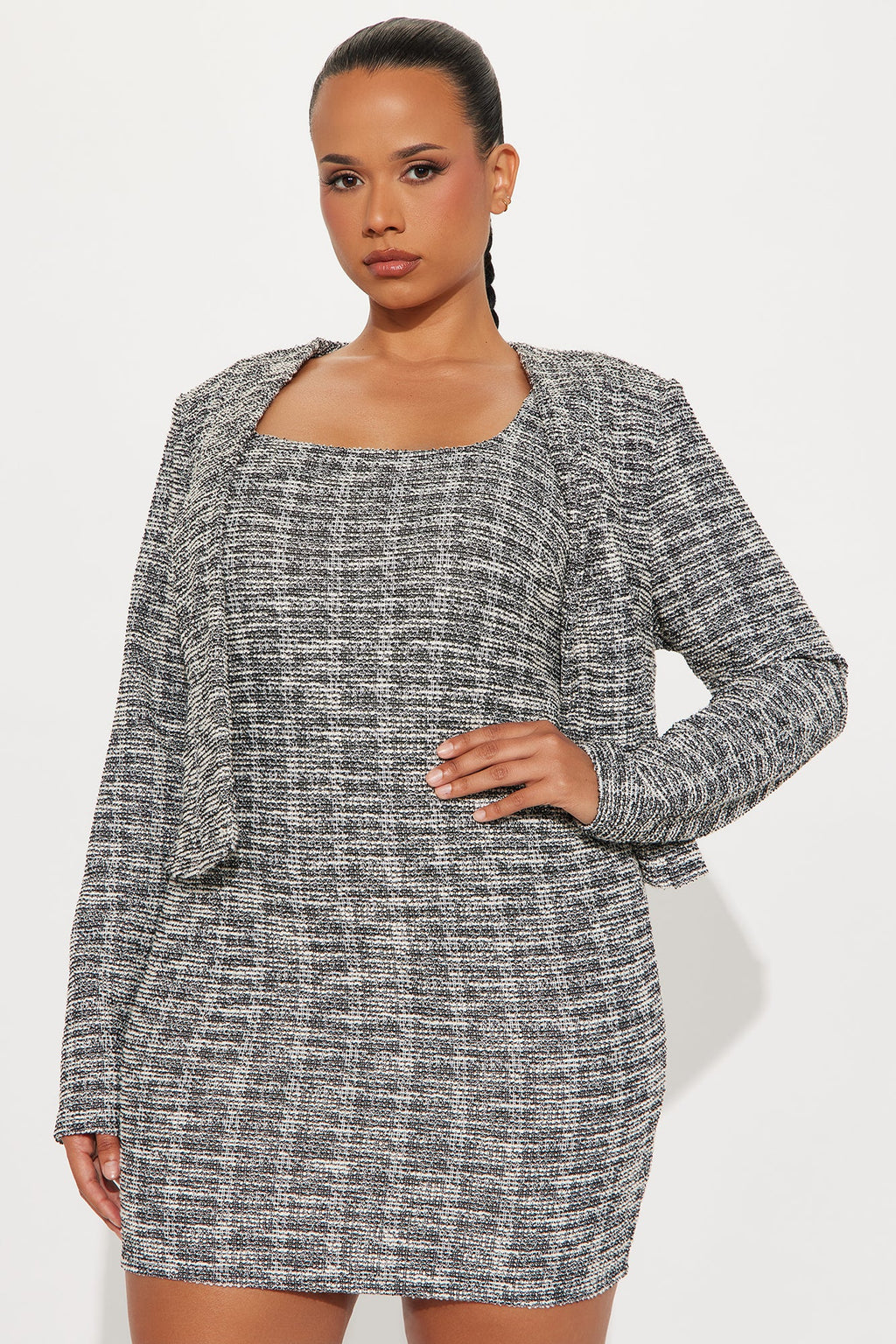 Ivy Tweed Mini Dress Set - Black/White