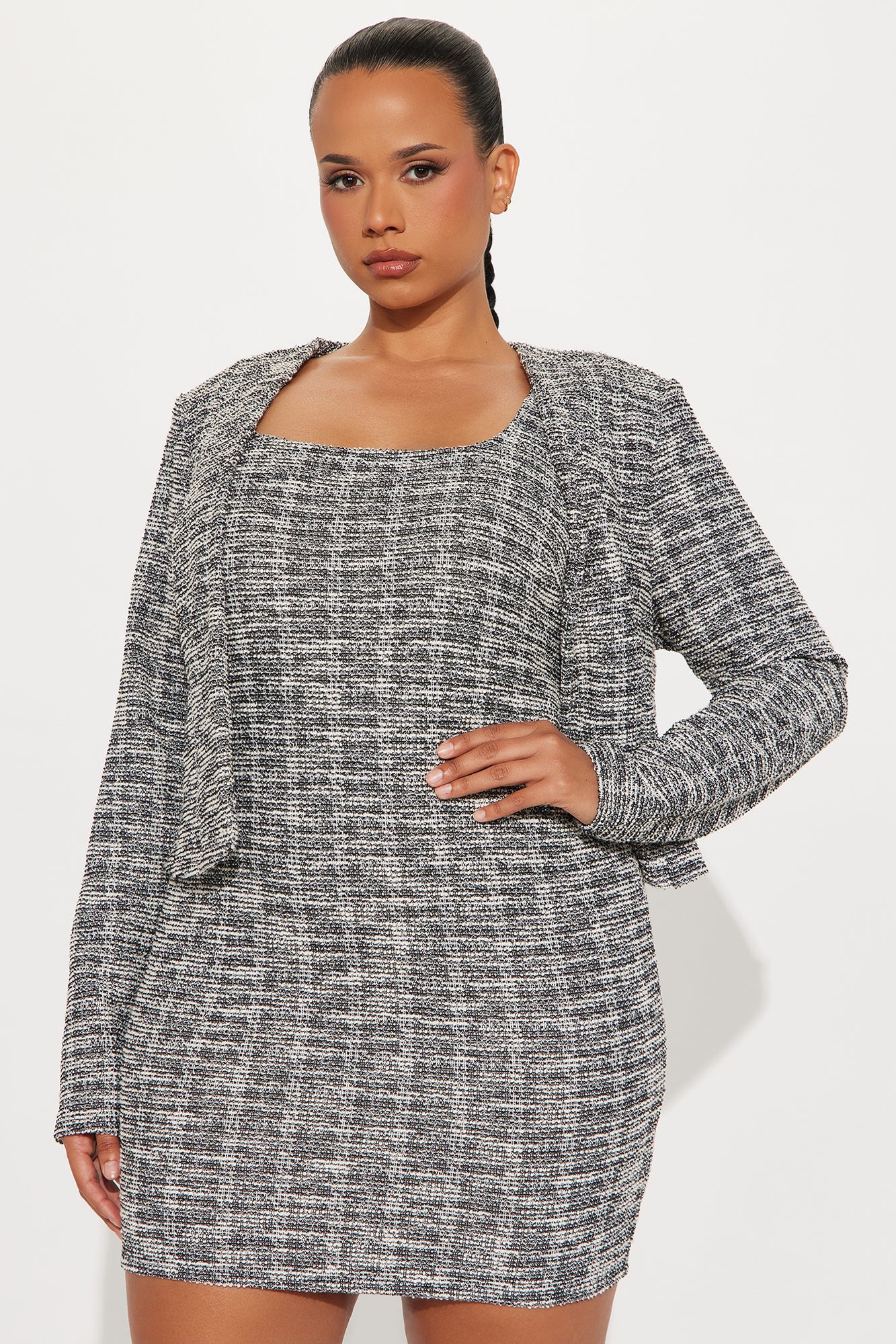 Ivy Tweed Mini Dress Set - Black/White