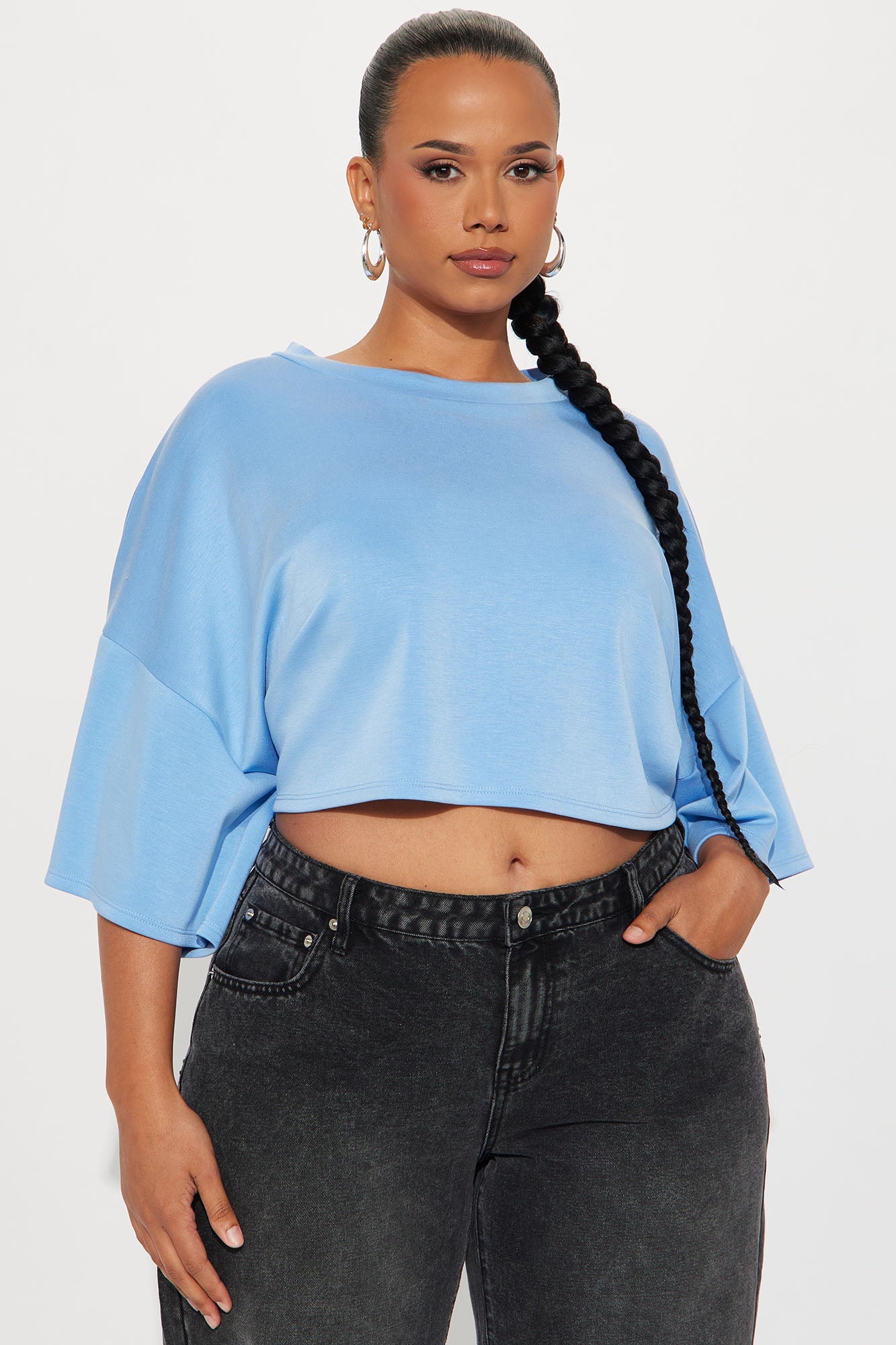 Avery Boxy Cropped Short Sleeve Tee - Blue