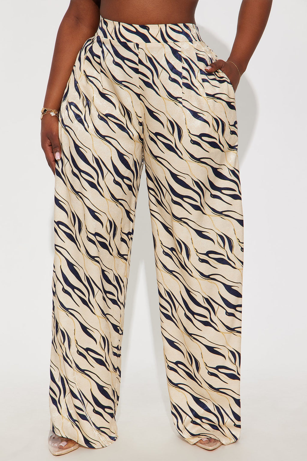 Sienna Satin Wide Leg Pant 33″ - Cream/combo