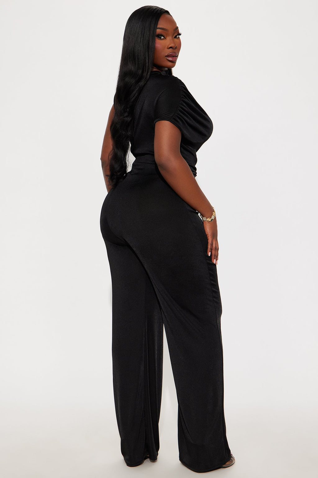 High Risk Ruched Wide Leg Jumpsuit - Black