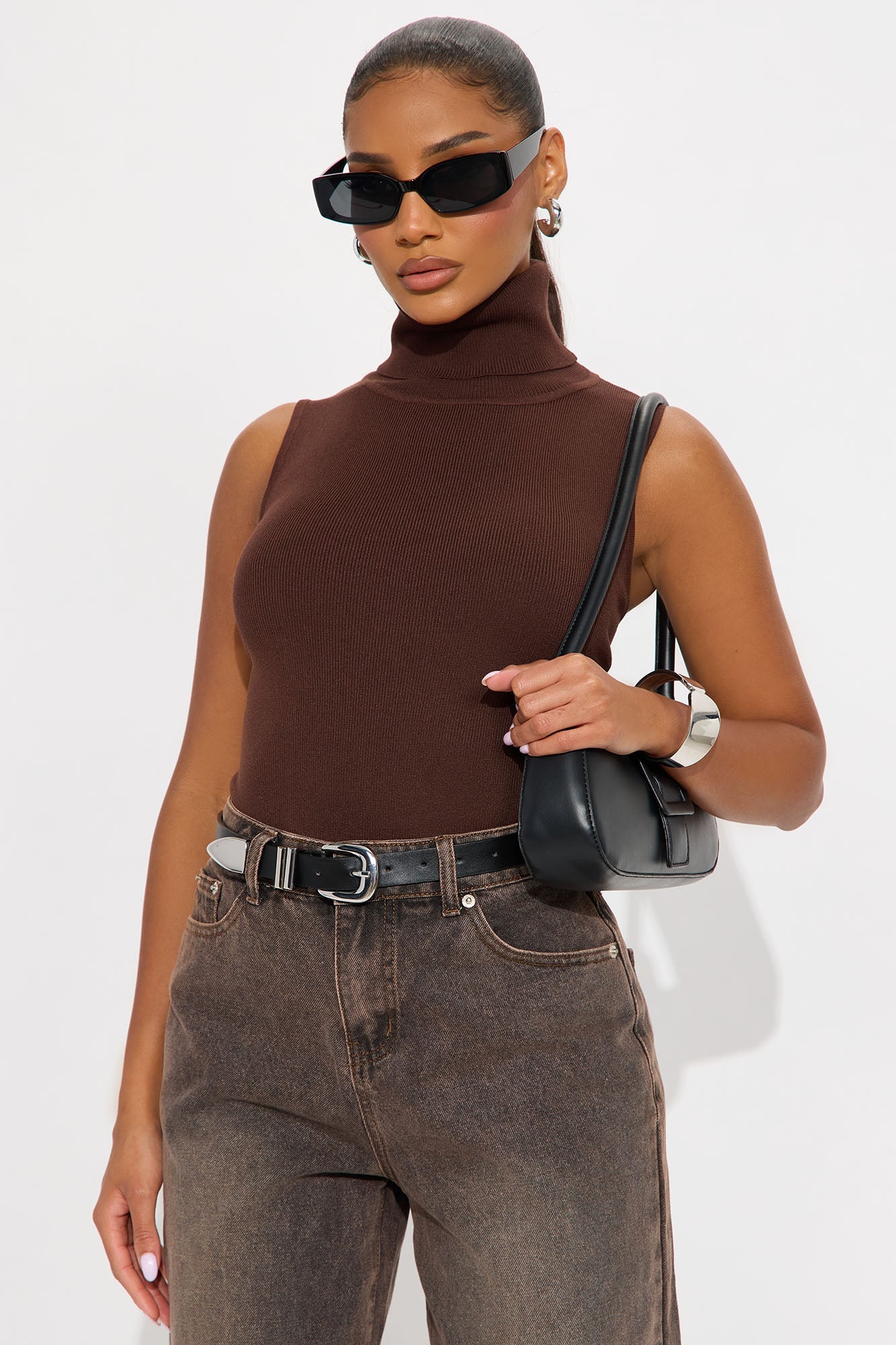 All You Turtle Neck Sweater Top - Chocolate